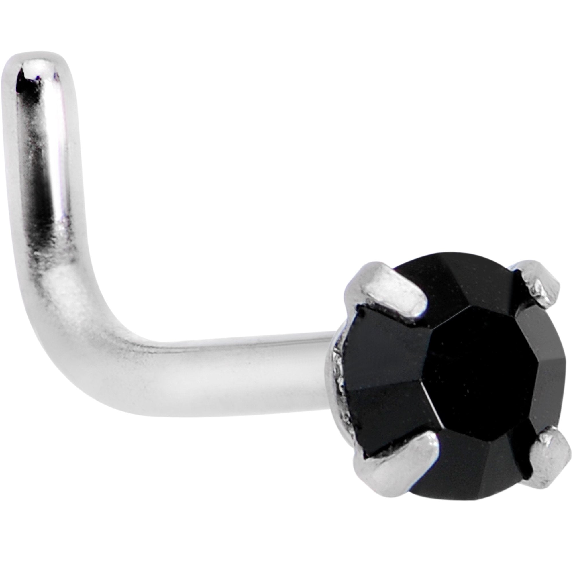 18G 1/4 Black 3mm CZ Gem Steel L-Shape Nose Ring