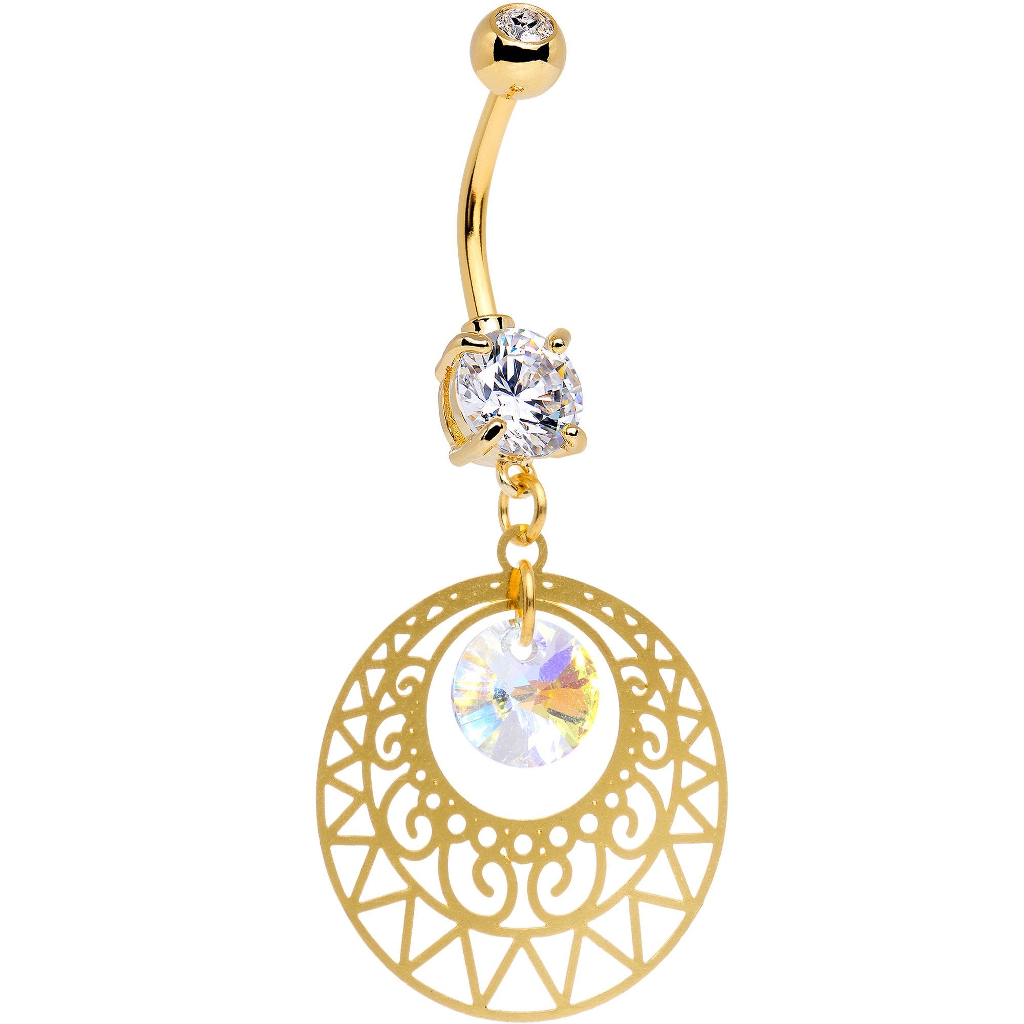 Handcrafted Anodized Ovid Filigree Dangle Belly Ring Created with Crystals