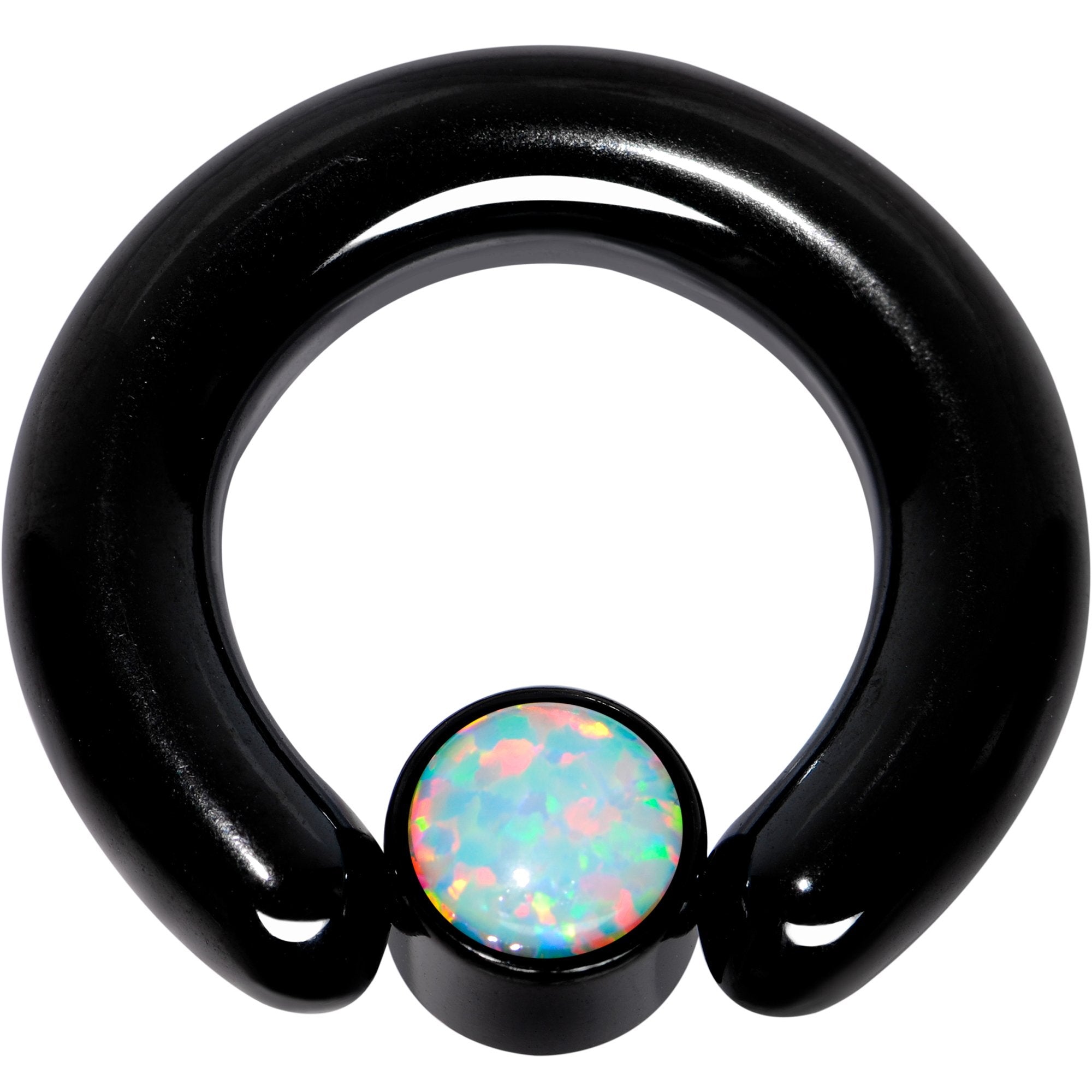4G 9/16 White Faux Opal 7mm Disc Black IP BCR Captive Ring