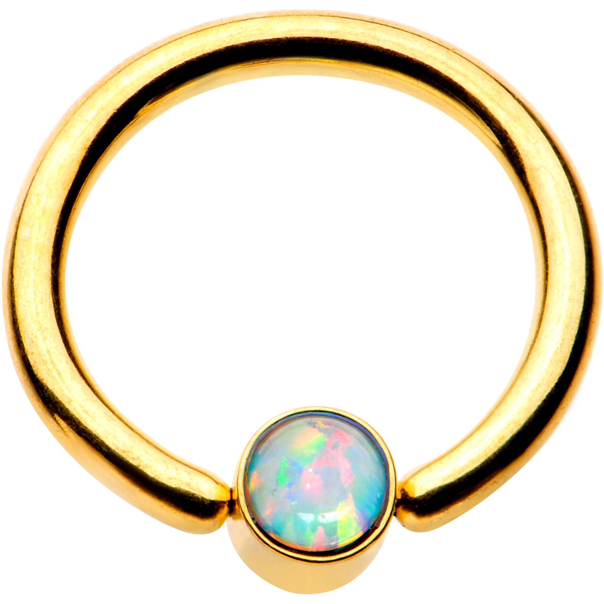 16G 5/16 White Faux Opal 3mm Disc Gold IP BCR Captive Ring