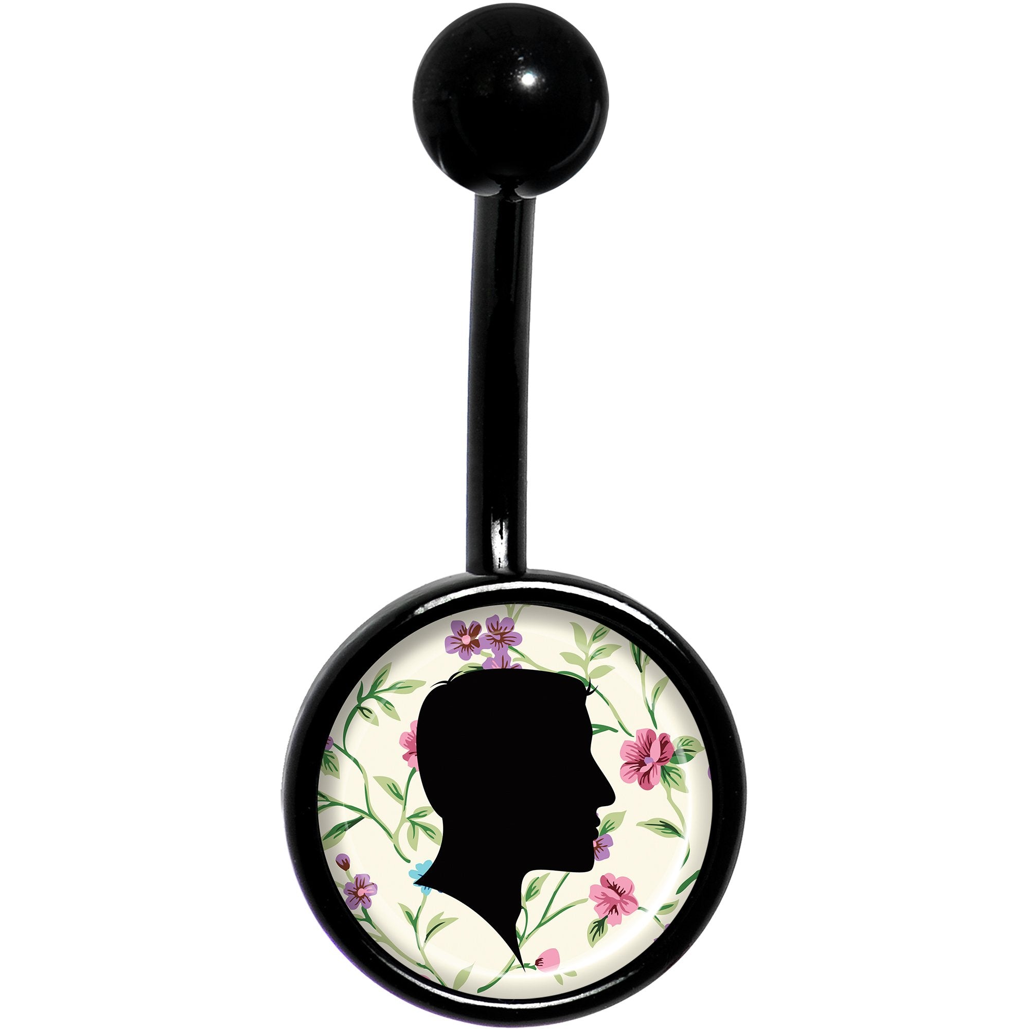 Man Floral Silhouette Black Stainless Steel Belly Ring lightweight comfortable
