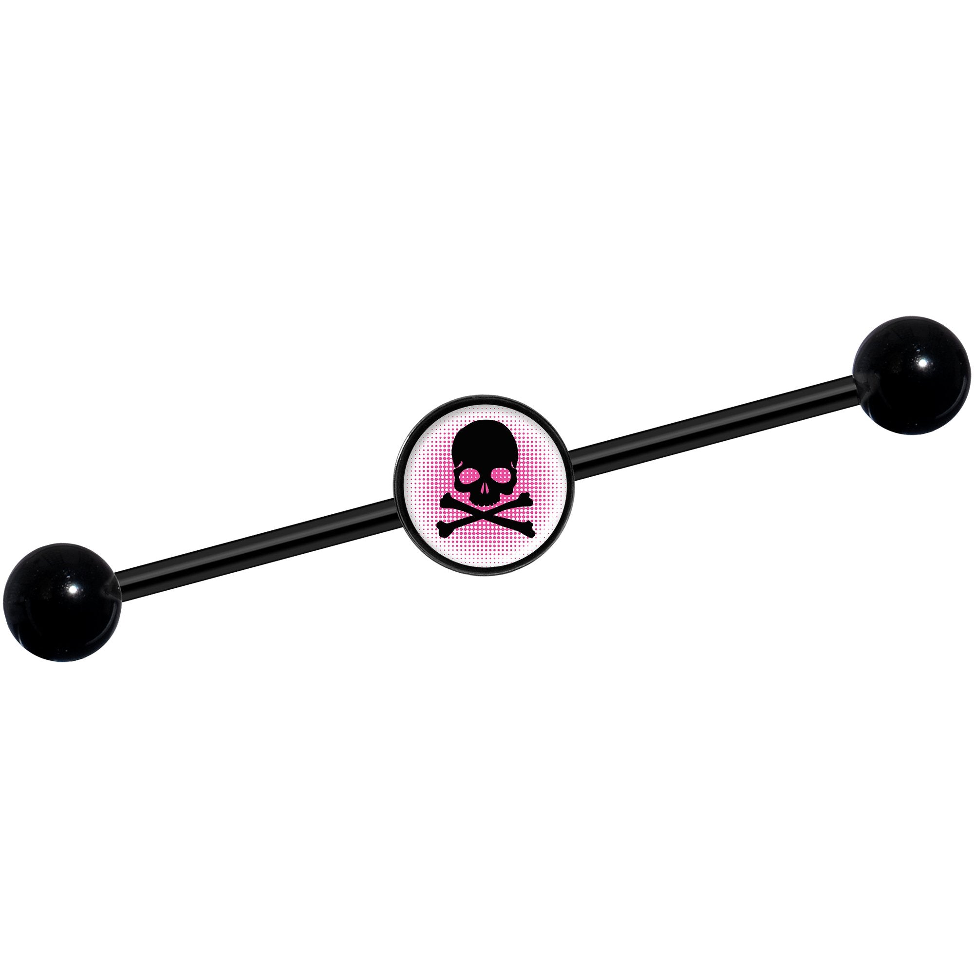 14G Pink Black Skull Black Industrial Barbell 37mm