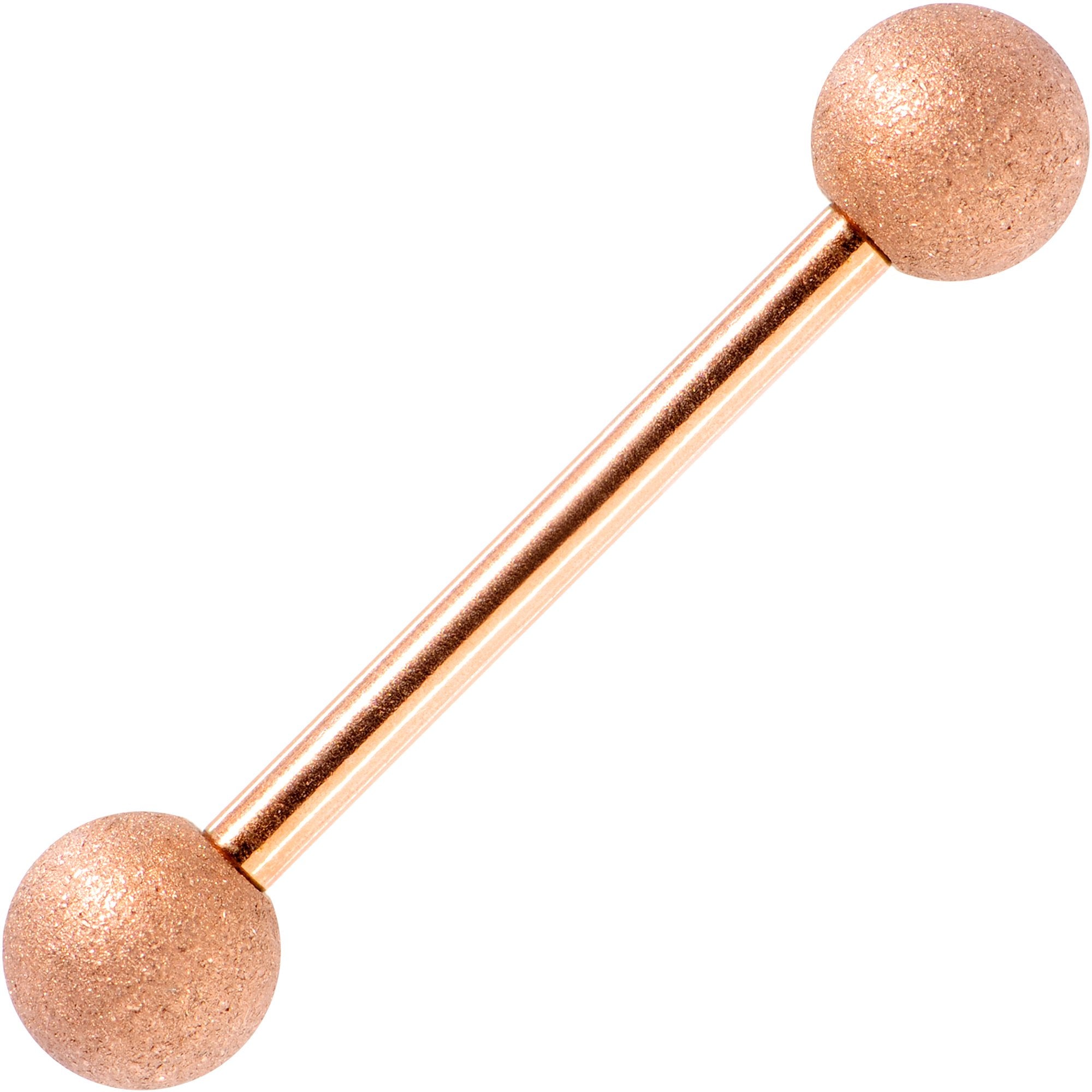 14G 5/8 Rose Gold Color PVD Sandblasted Barbell Tongue Ring