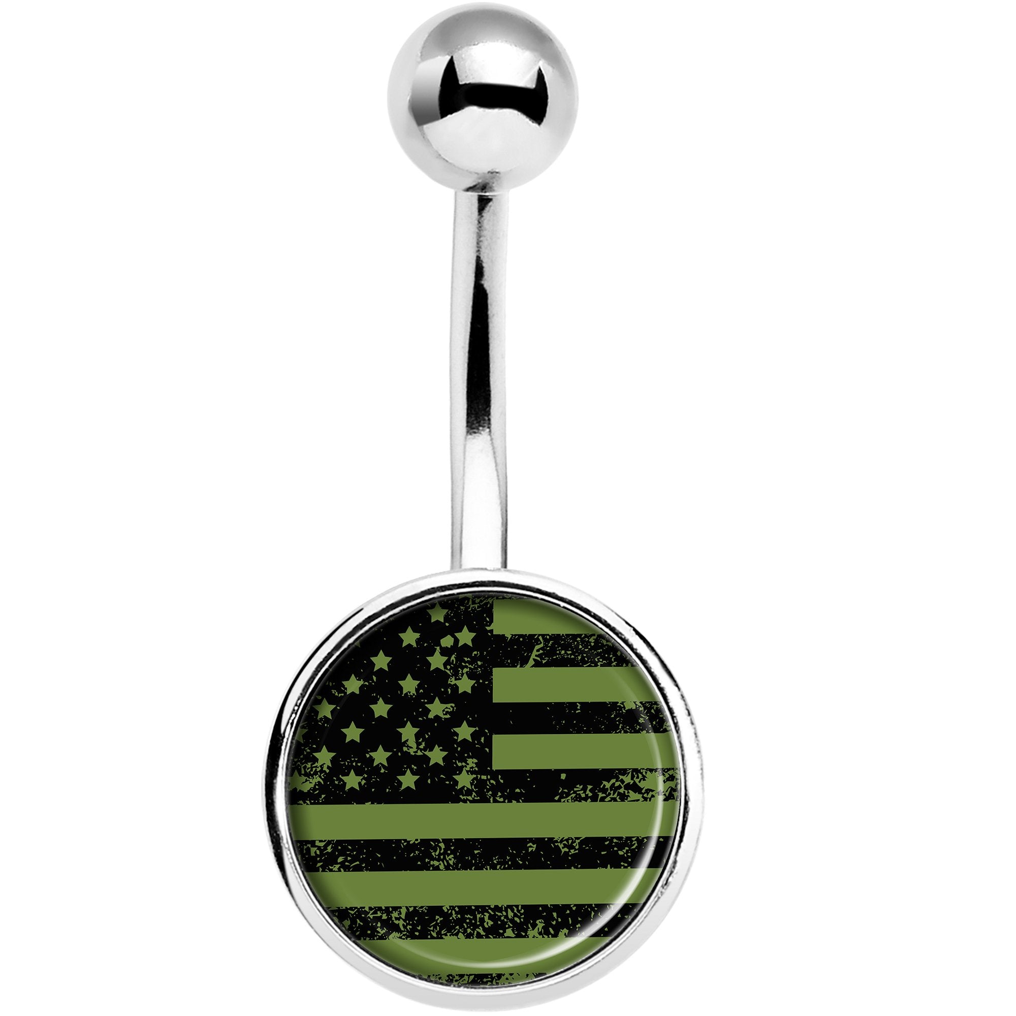Green American Flag Stainless Steel Belly Ring lightweight comfortable