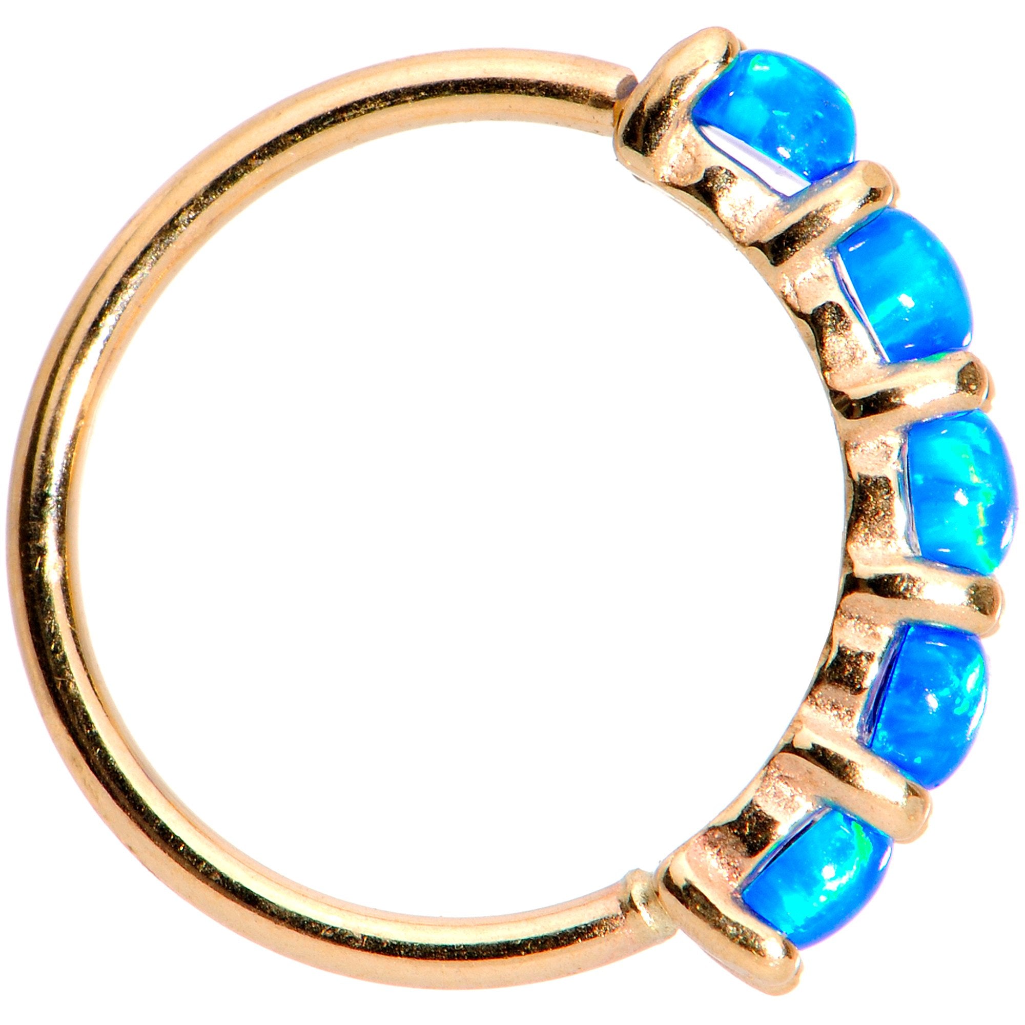 20G Blue Synthetic Opal 14k Yellow Gold Seamless Circular Ring