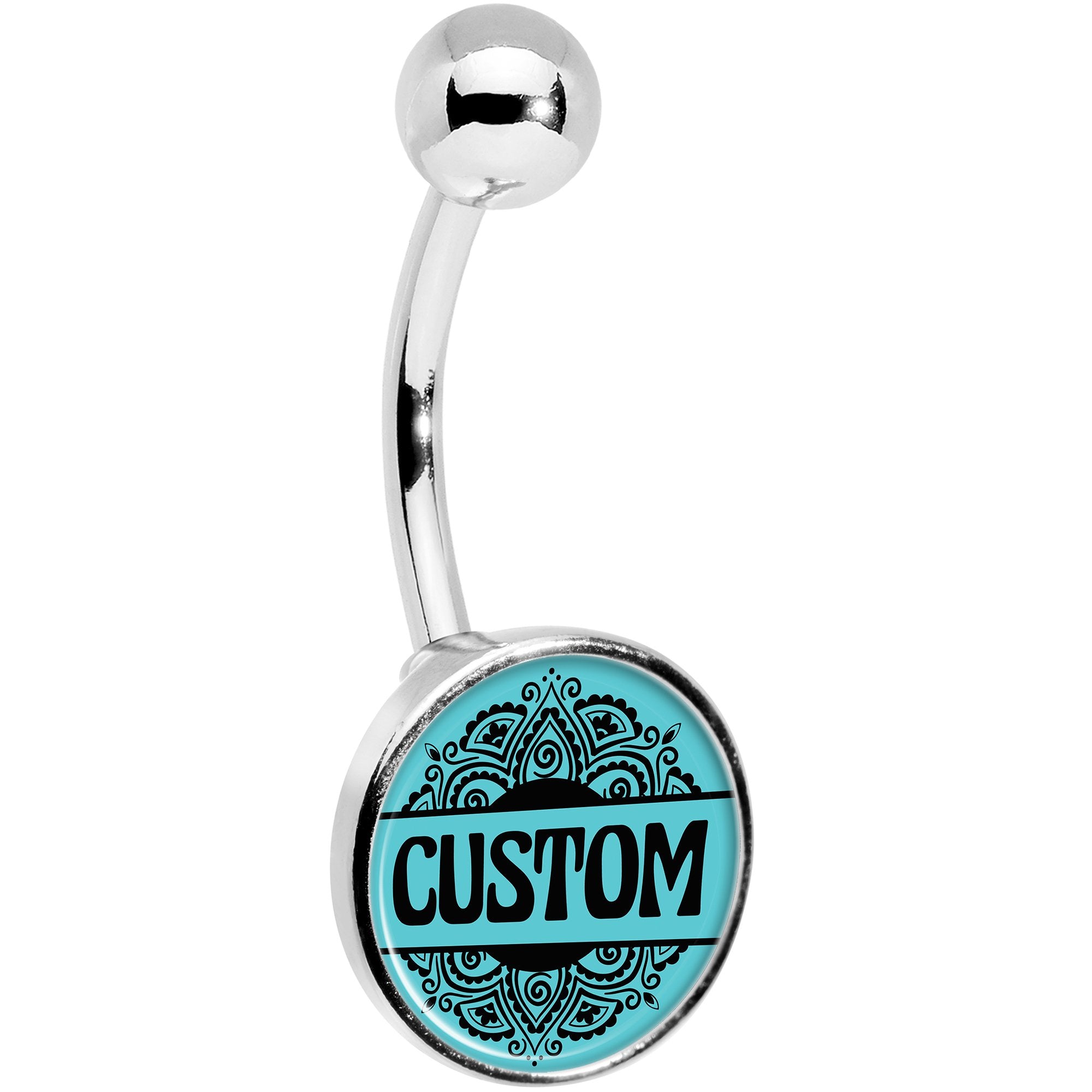 Custom Teal Mandala Personalized Name Stainless Steel Belly Ring stylish jewelry