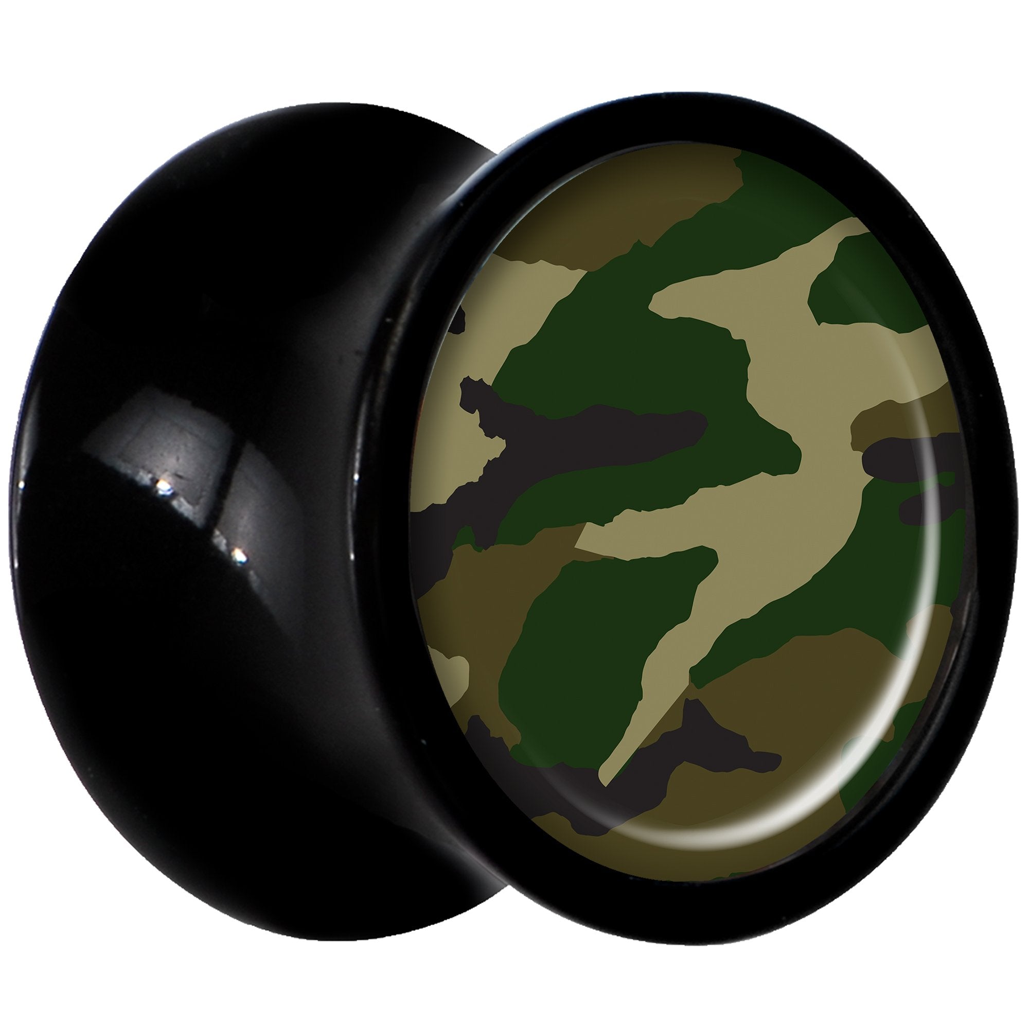 Black Acrylic Woodland Camo Print Saddle Plug Set 0G