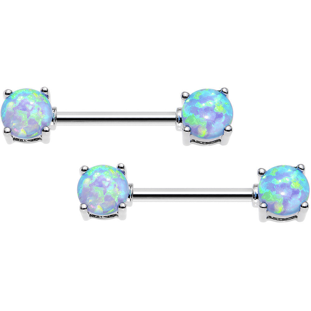 14 Gauge 9/16 Blue Synthetic Opal Ends Nipple Barbell Set