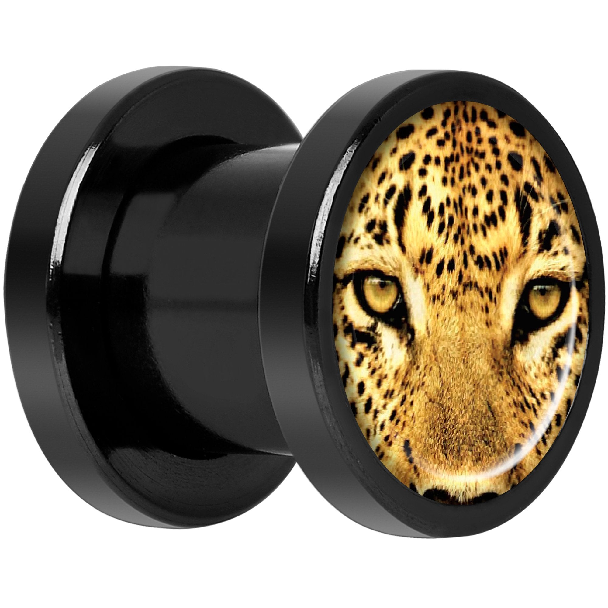 Full Color Leopard Eyes Black Anodized Screw Fit Plug Set 0G
