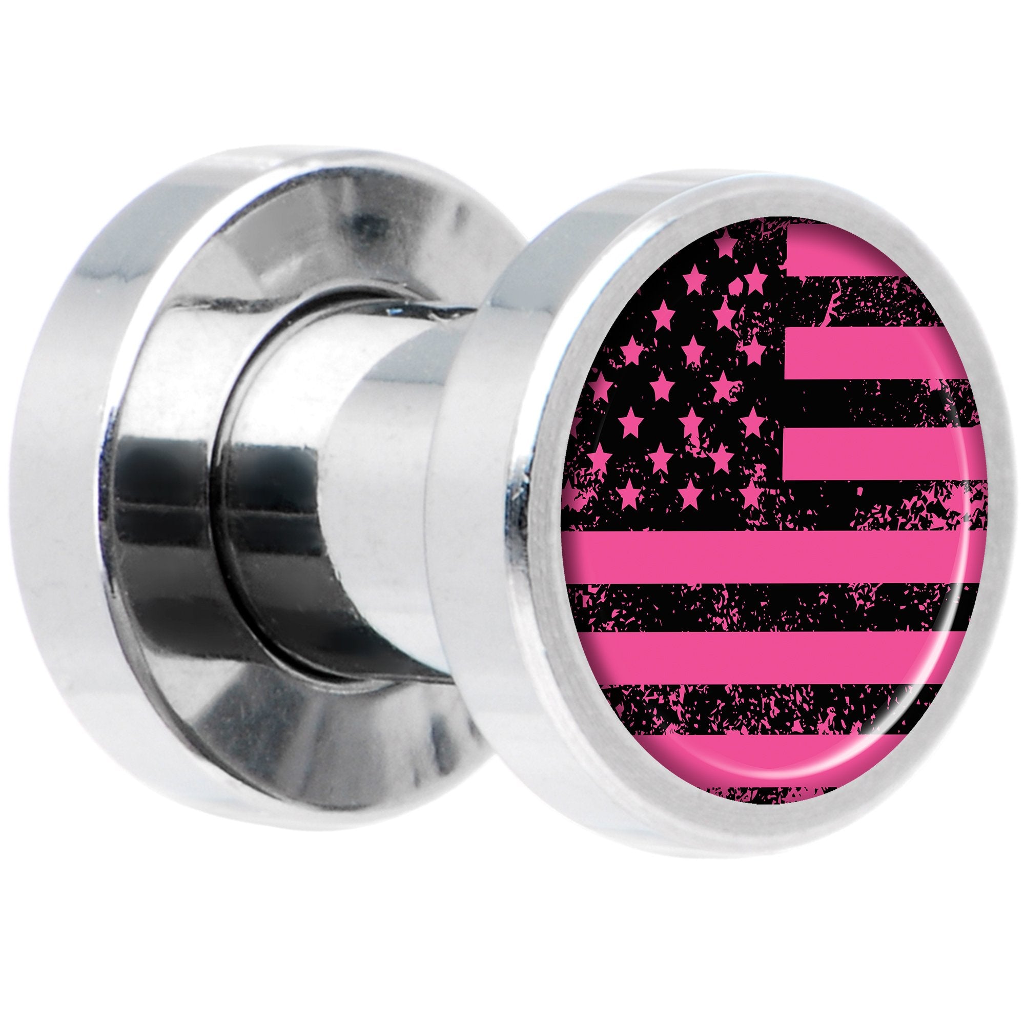 Pink American Flag Steel Screw Fit Plug Set 4G