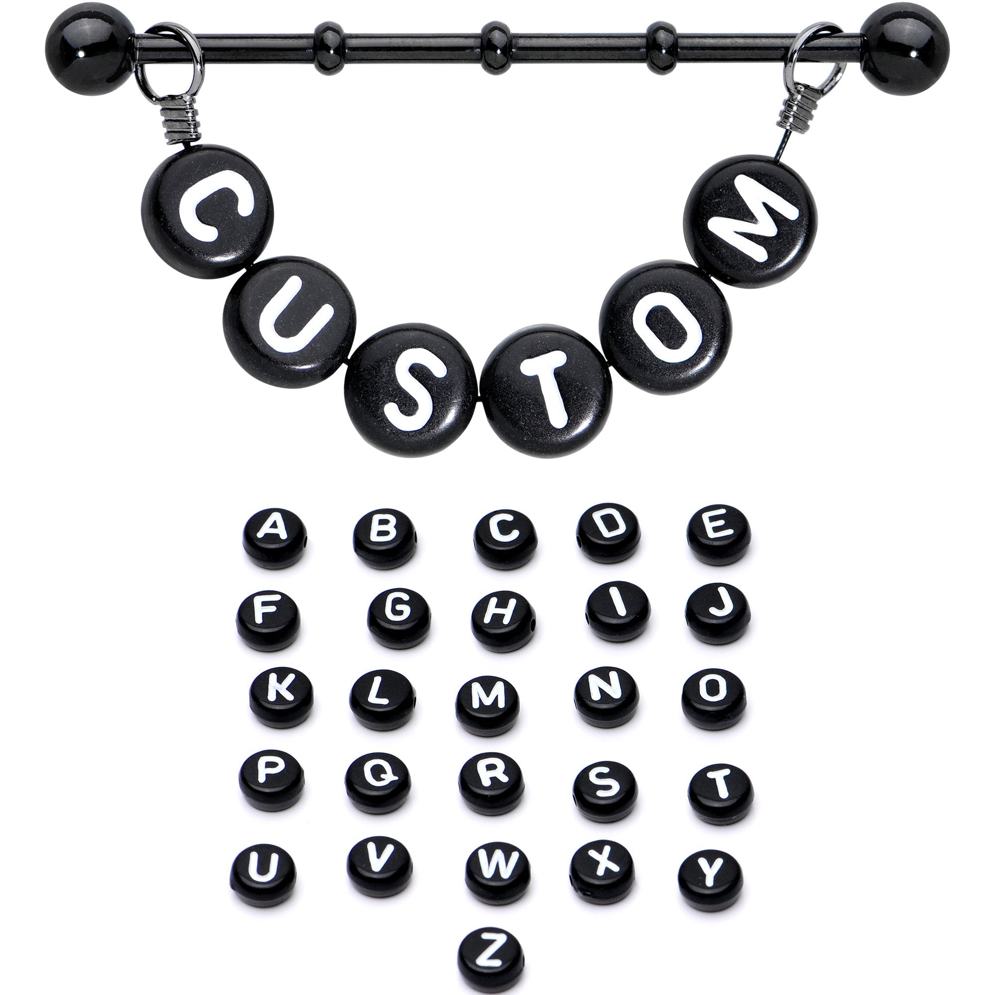 Handmade Custom Black Personalized Name Dangle Industrial Barbell 40mm