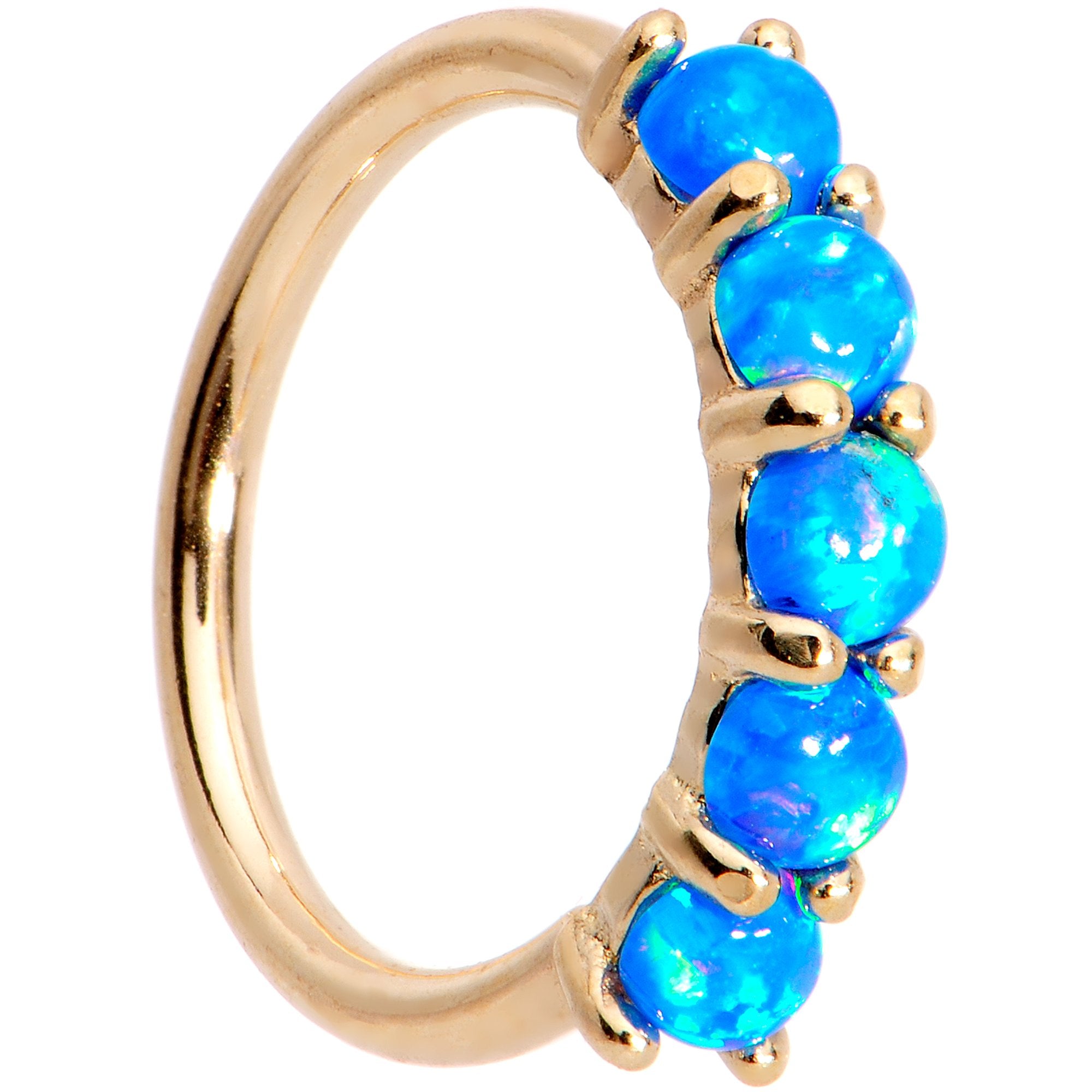 18G Blue Synthetic Opal 14k Yellow Gold Seamless Circular Ring