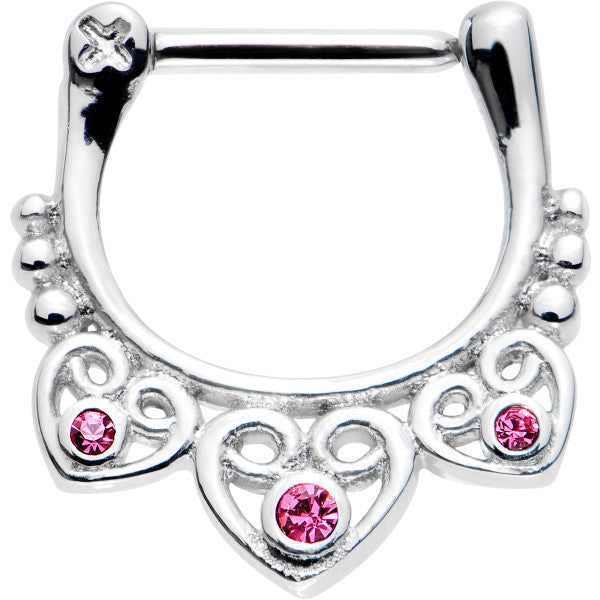 16G 5/16 Pink Gem Heap of Hearts Septum Clicker
