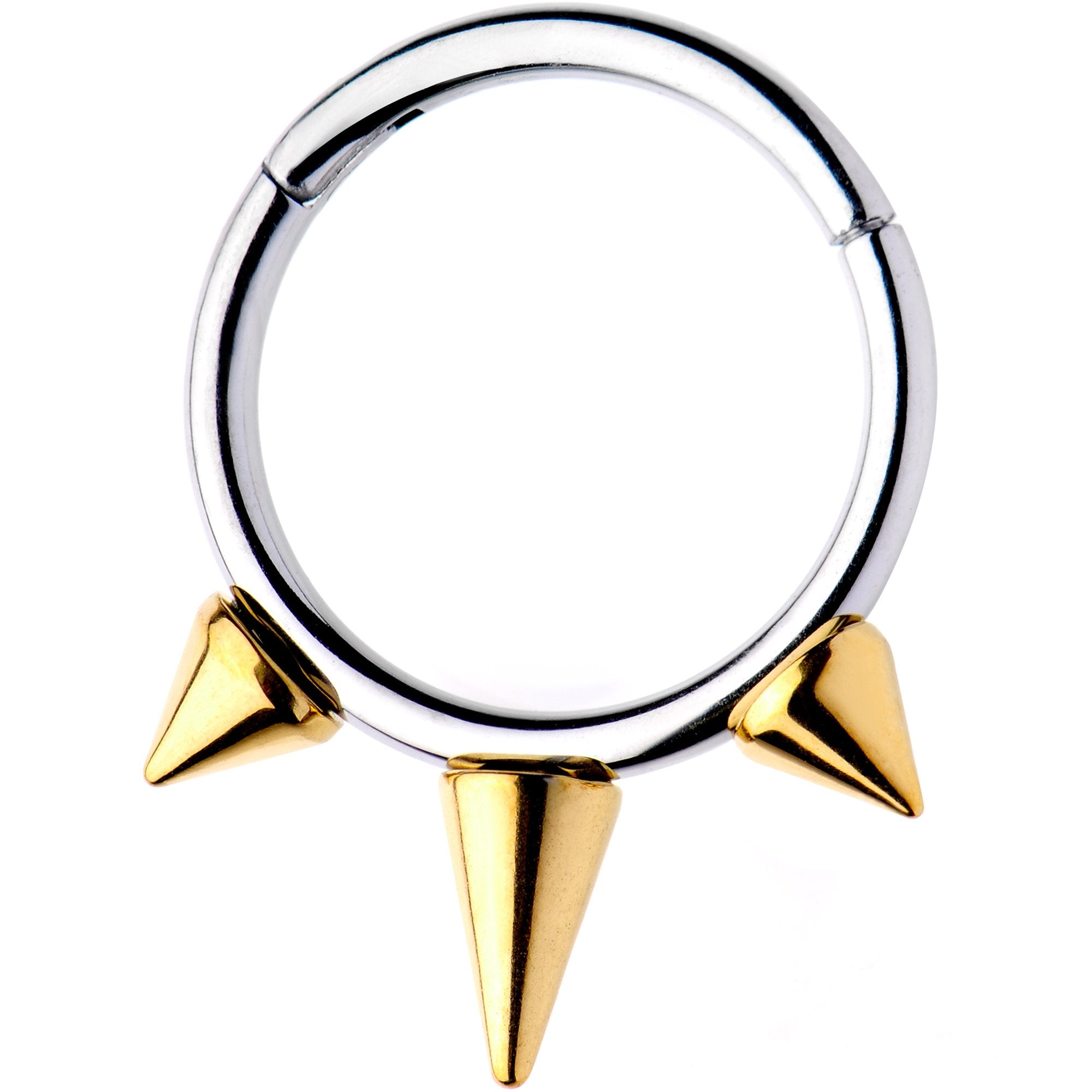 16G 3/8 Gold Tone Spike Punk Hinged Segment Ring