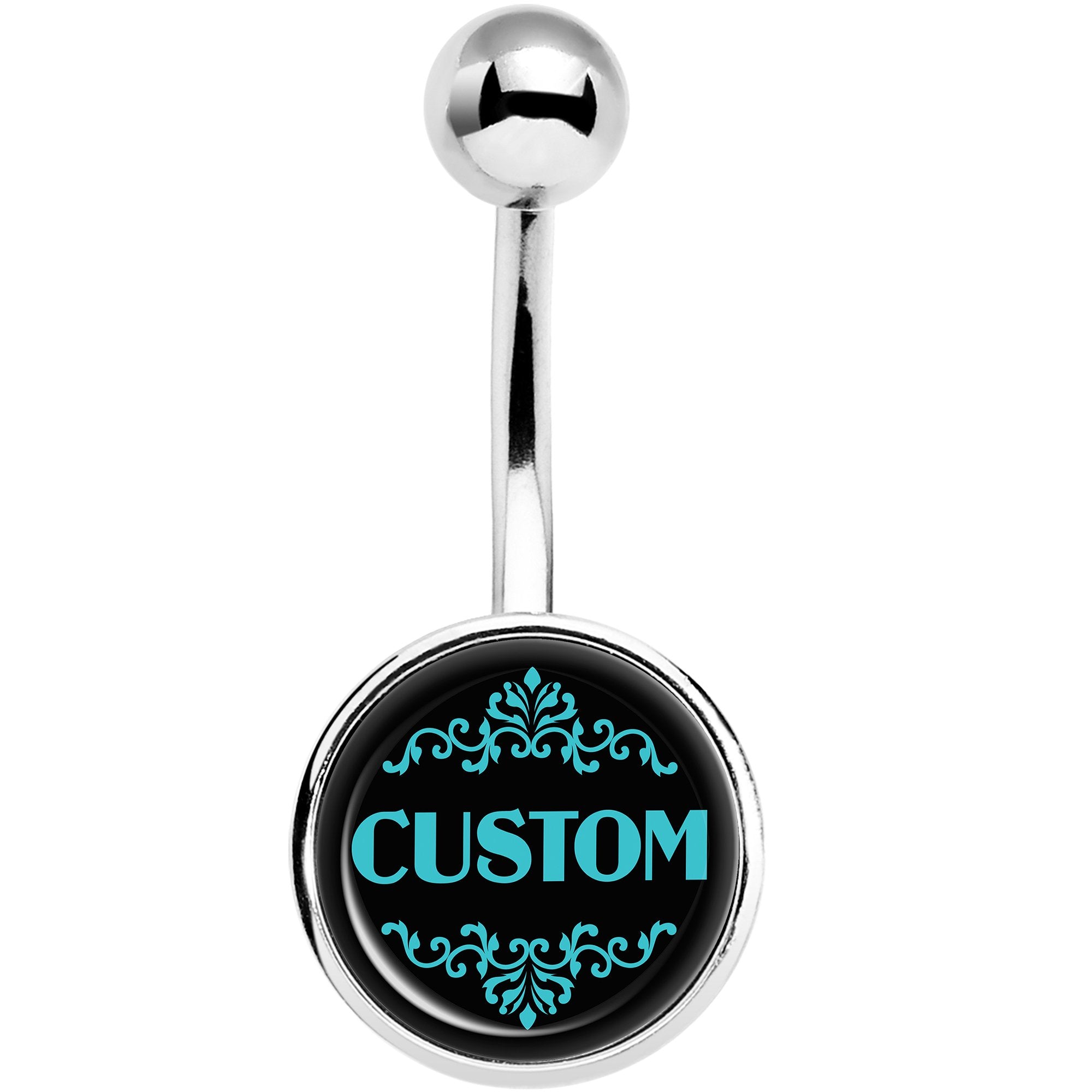 Custom Teal Personalized Name Stainless Steel Belly Ring lightweight comfortable