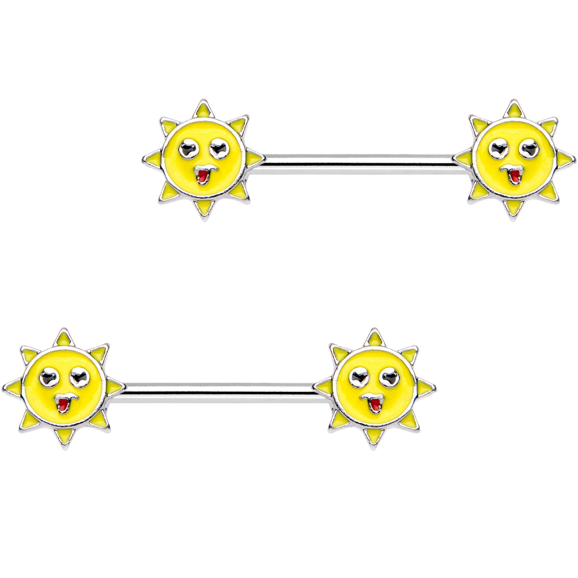 14G 9/16 Yellow Sunshine Barbell Nipple Ring Set