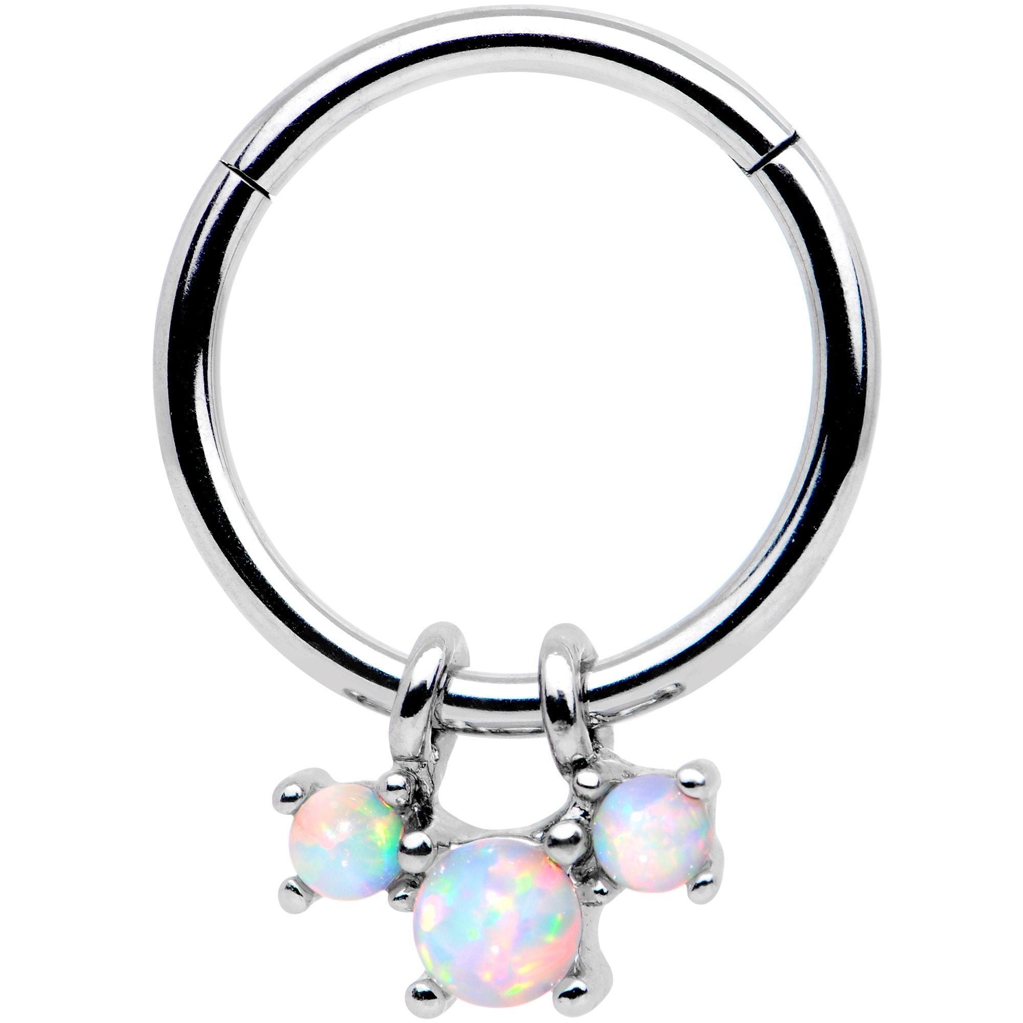 16G 3/8 White Synthetic Opal Bunch Hinged Segment Ring