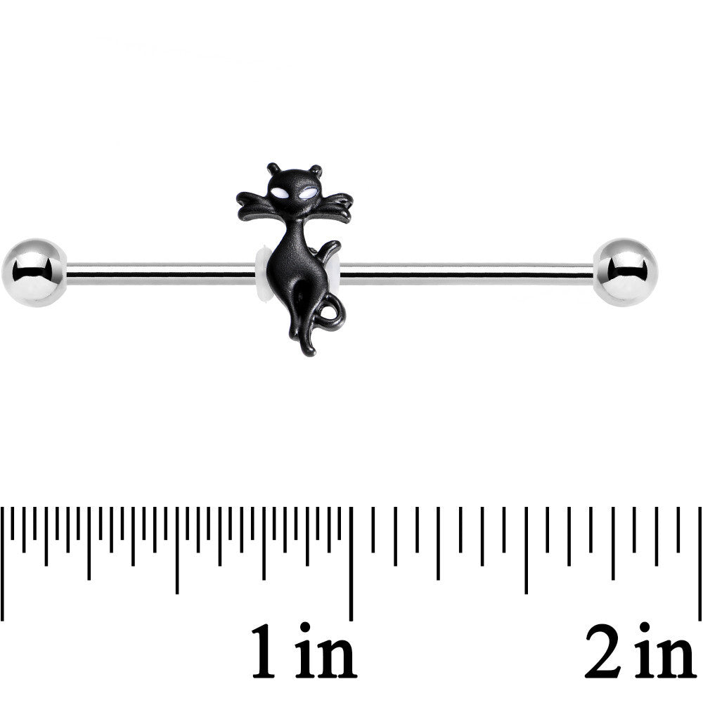 14G Stainless Steel Lucky Black Cat Industrial Barbell 38mm