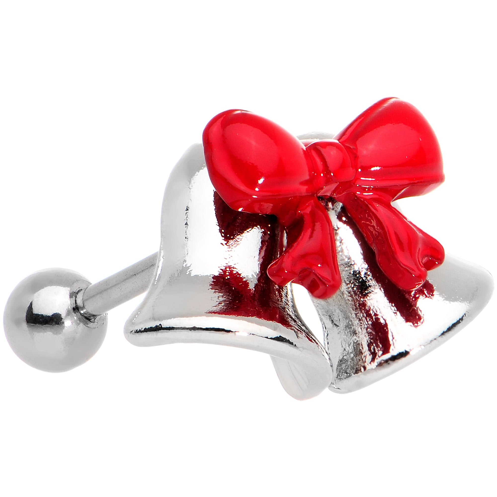 16G 1/4 Red Bow Ringing Holiday Bells Tragus Cartilage Earring