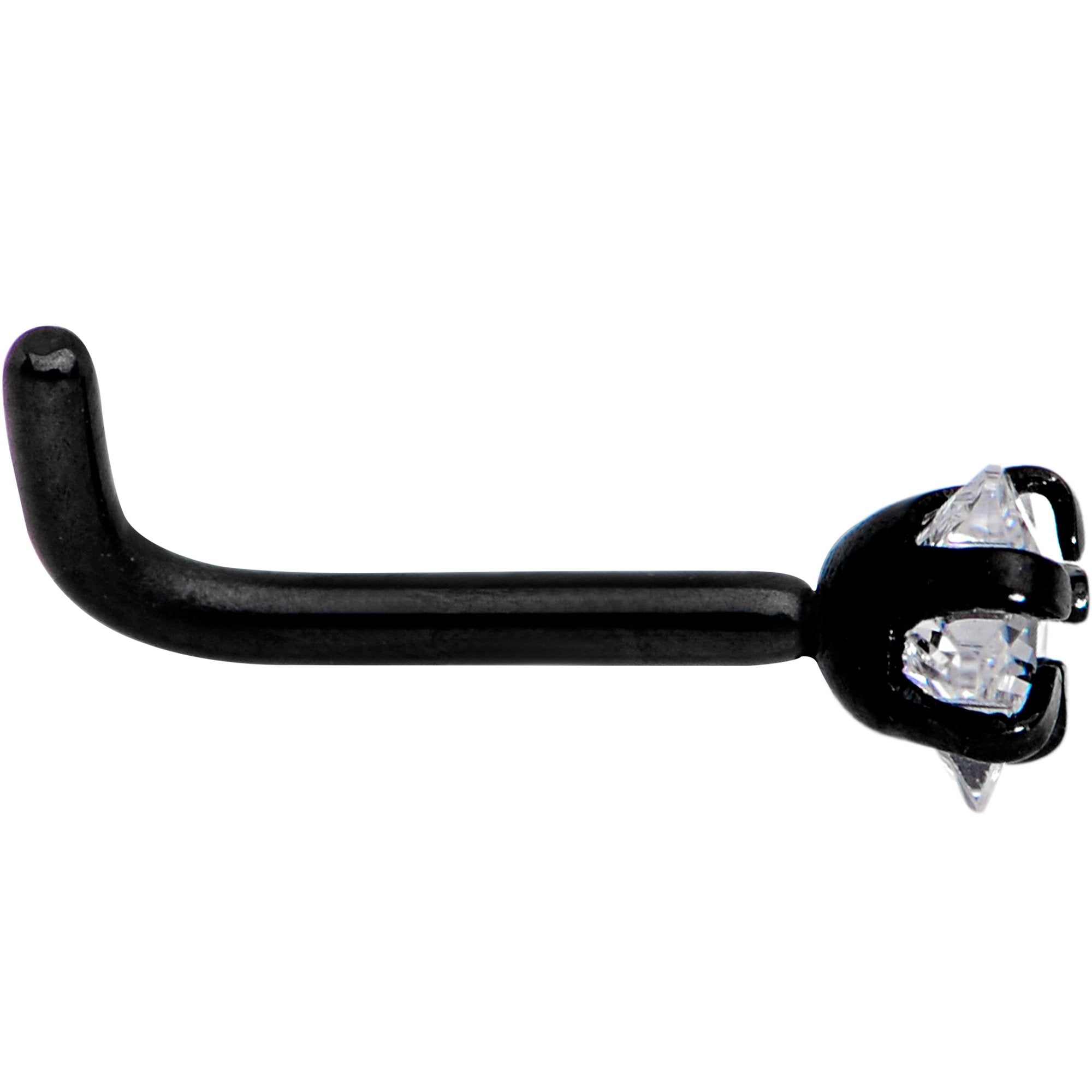 18G 1/4 Clear Star 3mm CZ Gem Black IP L-Shape Nose Ring