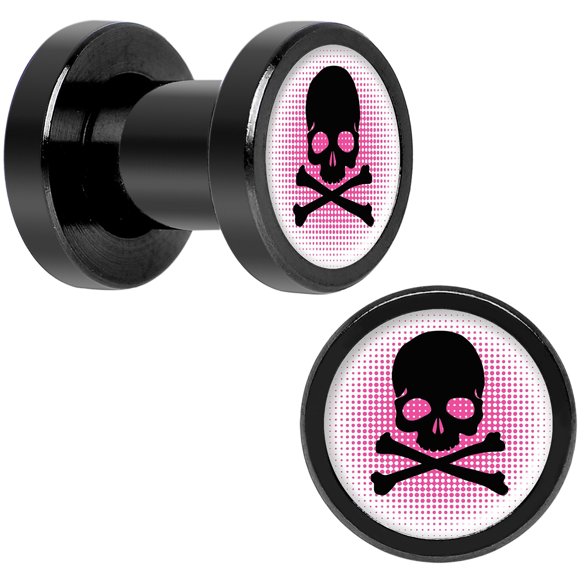 Pink Black Skull Black Anodized Screw Fit Plug Set 4G