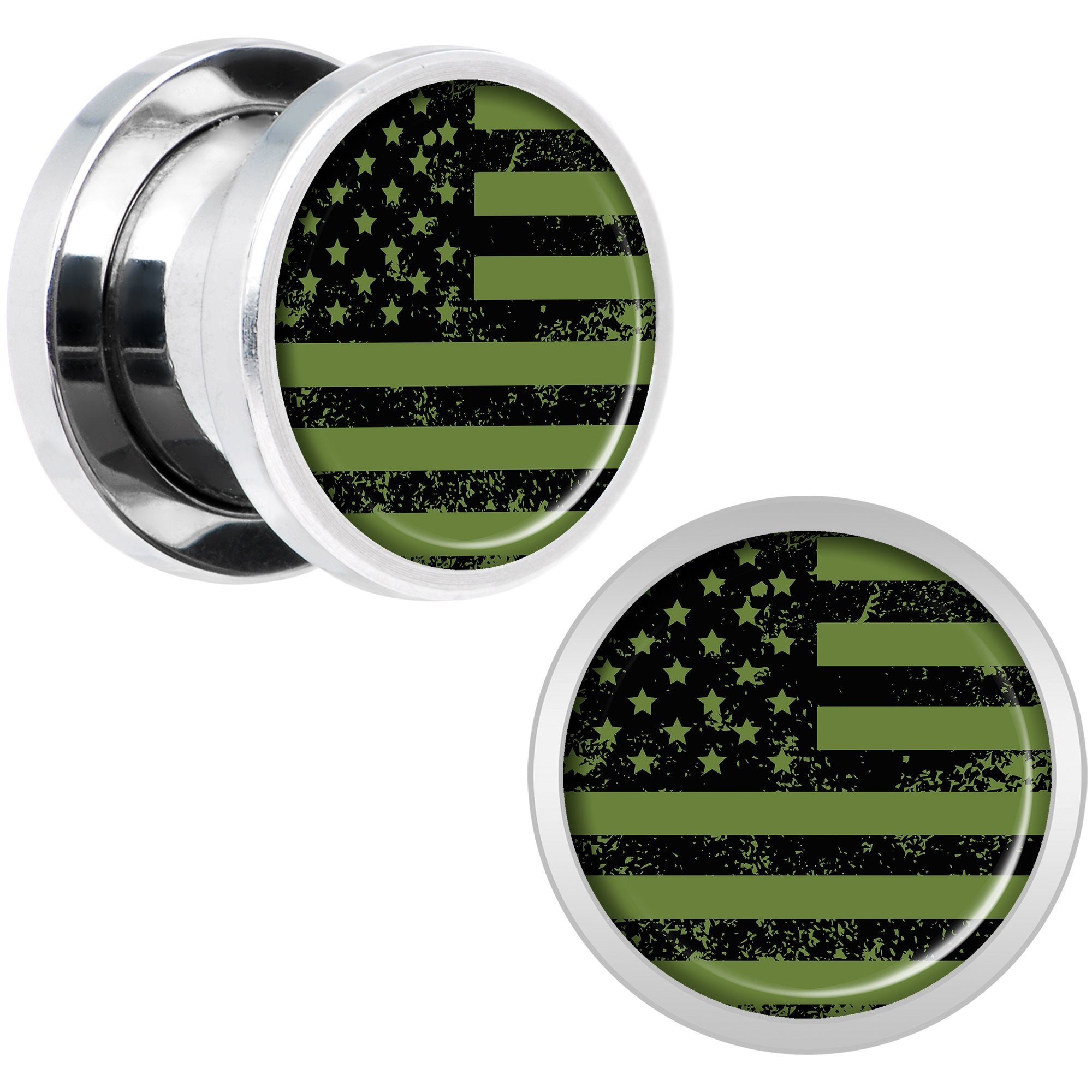 Green American Flag Steel Screw Fit Plug Set 5mm to 20mm