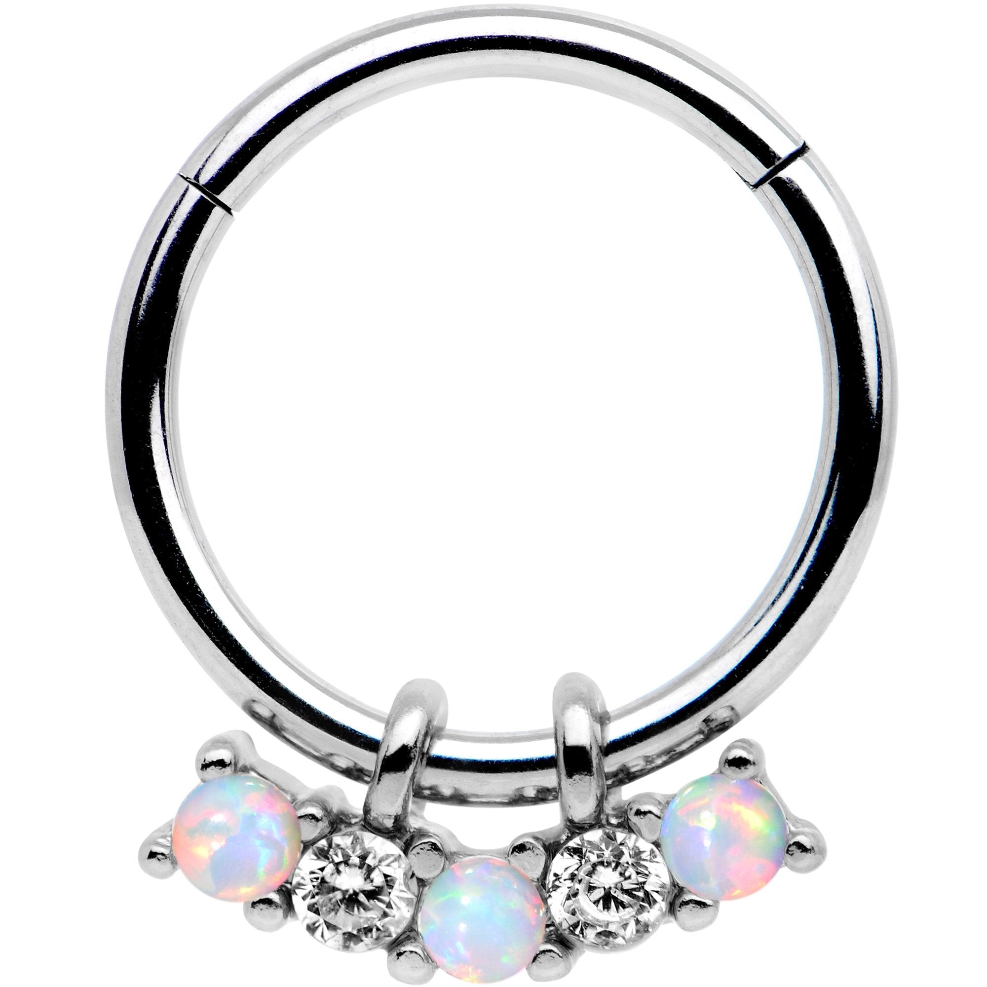 16G 3/8 White Synthetic Opal Dazzle Hinged Segment Ring