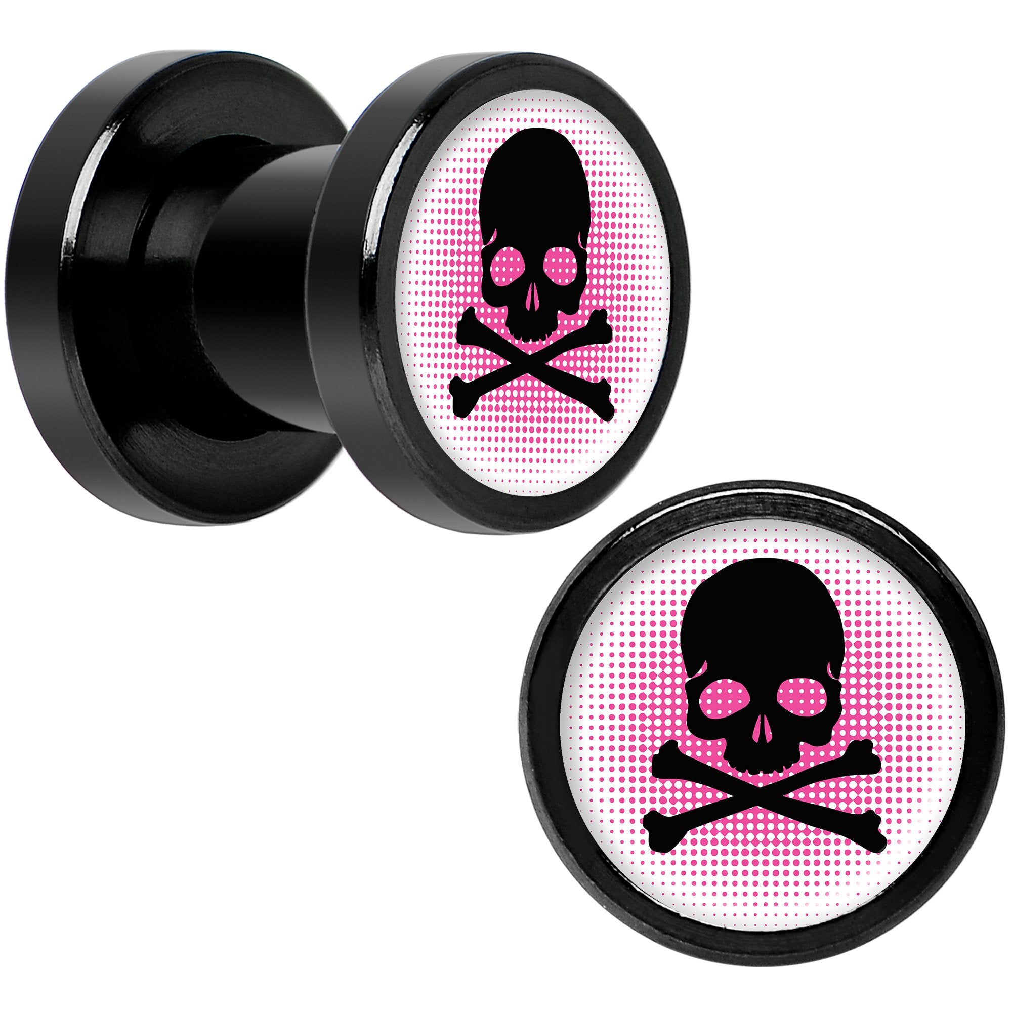 Pink Black Skull Black Anodized Screw Fit Plug Set 2G