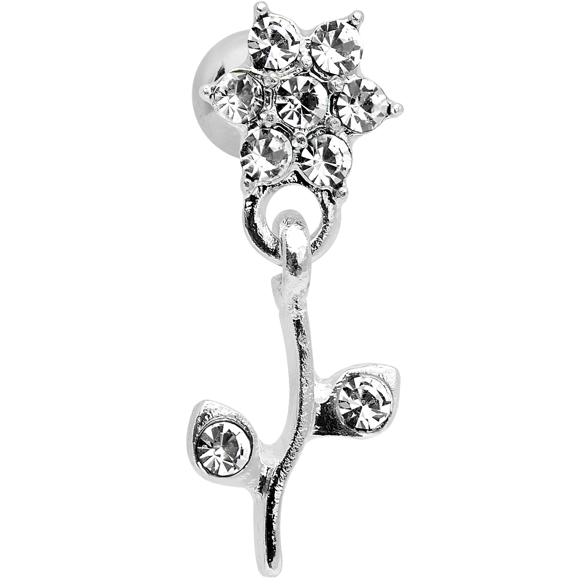 16G 1/4 Clear Gem Flower Dangle Cartilage Tragus Earring