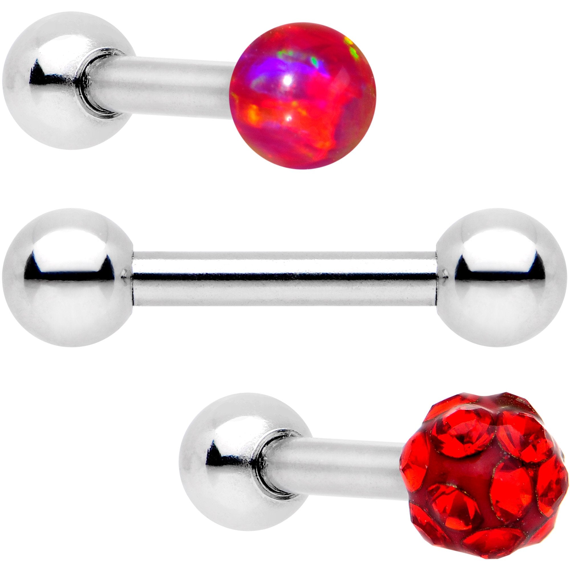 16G 1/4 Red Faux Opal Ball Cartilage Tragus Earring 3 Pack Set