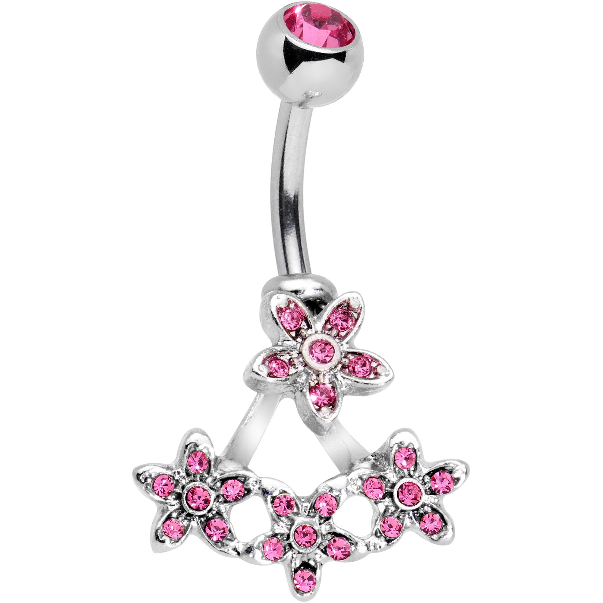 Pink Gem Field of Flowers Dangle Belly Ring