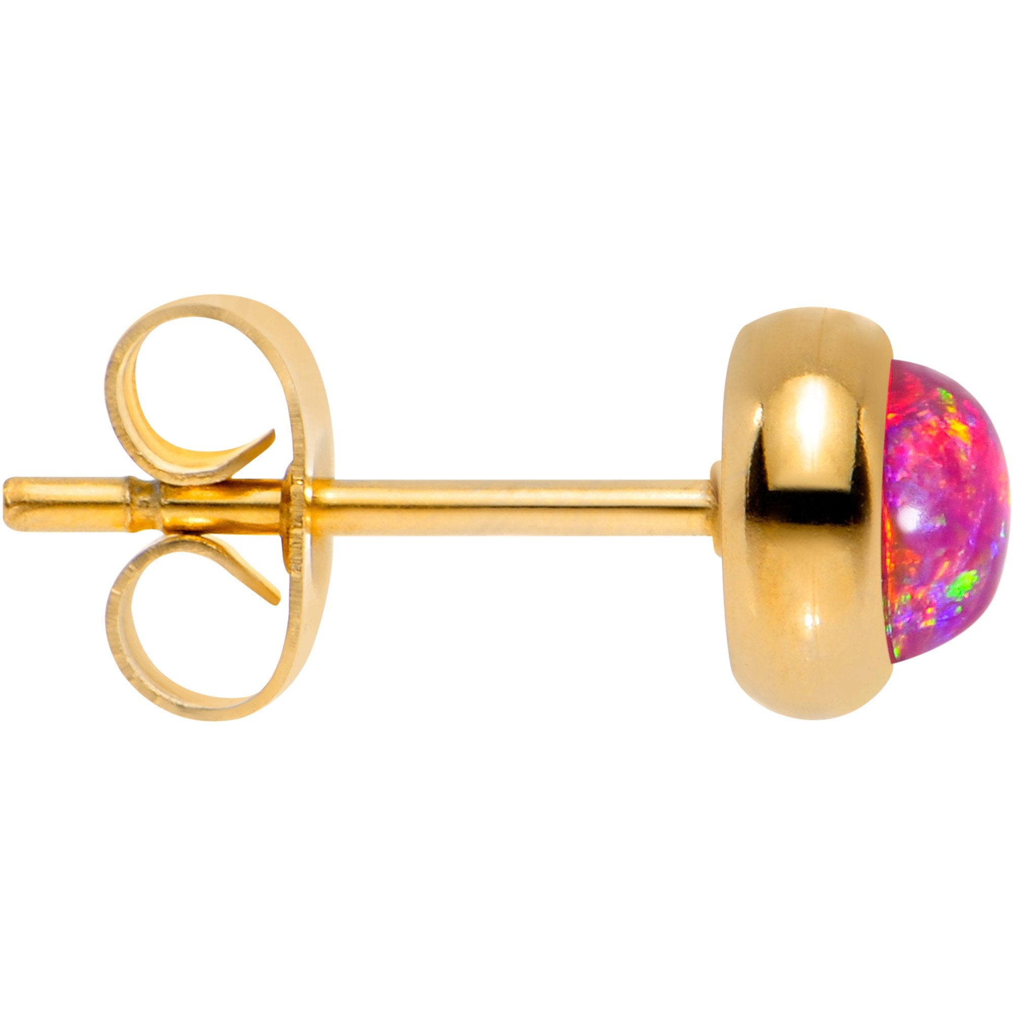 Red Synthetic Opal Gold IP 316L Surgical Steel Stud Earrings