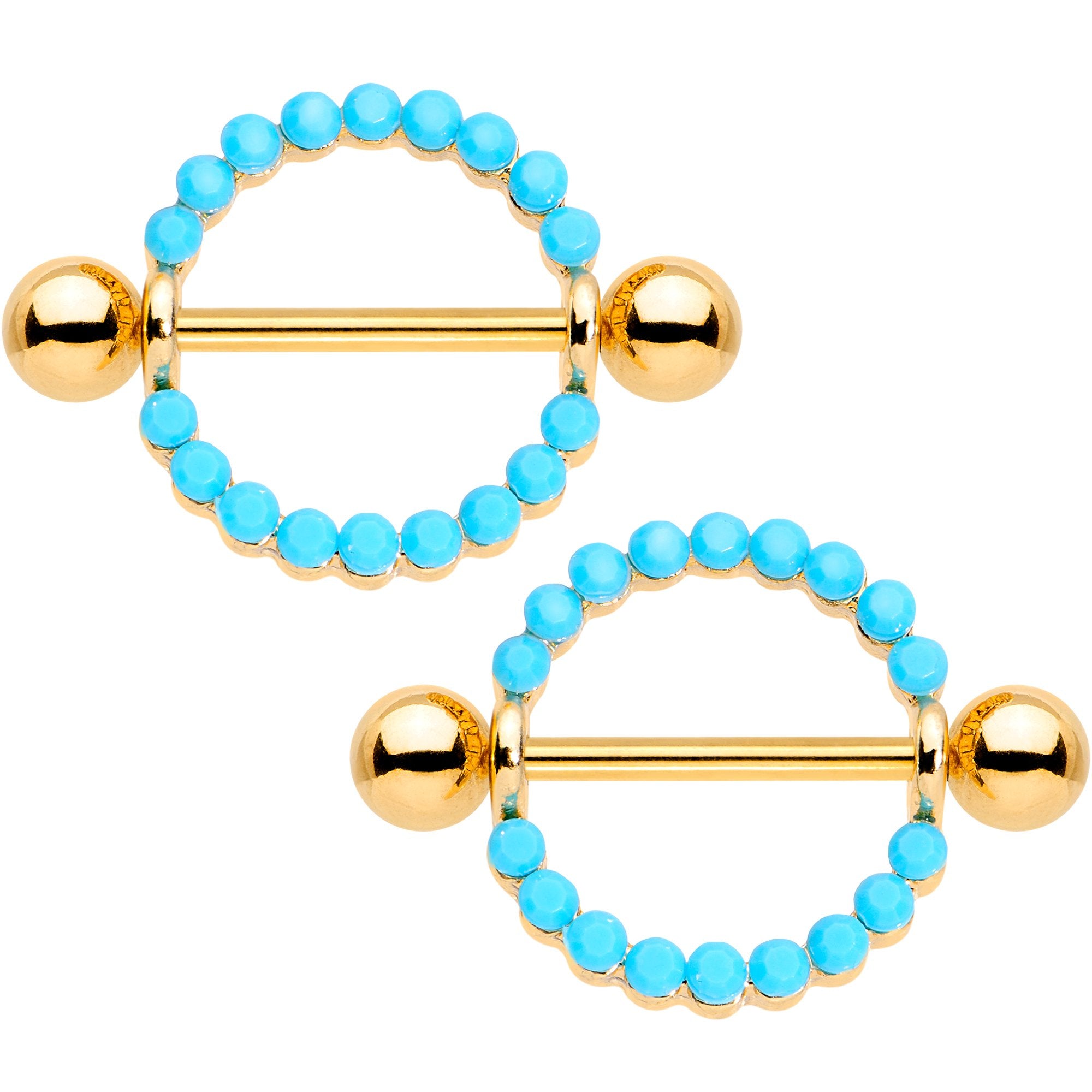 14mm Southwestern Blue Gold Tone Anodized Round Nipple Shield Set