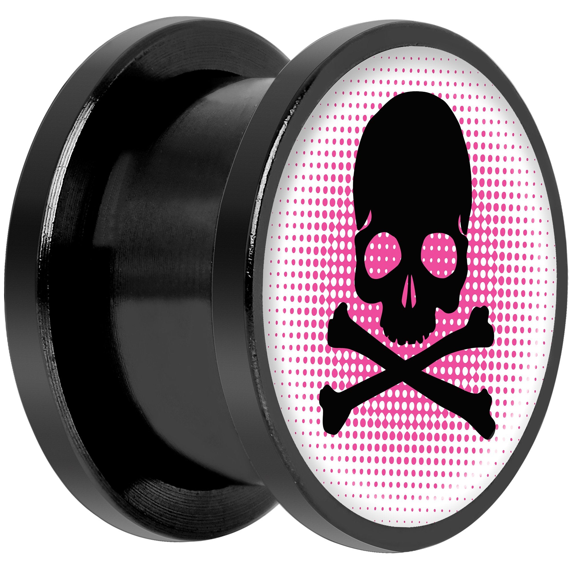 Pink Black Skull Black Anodized Screw Fit Plug Set 9/16