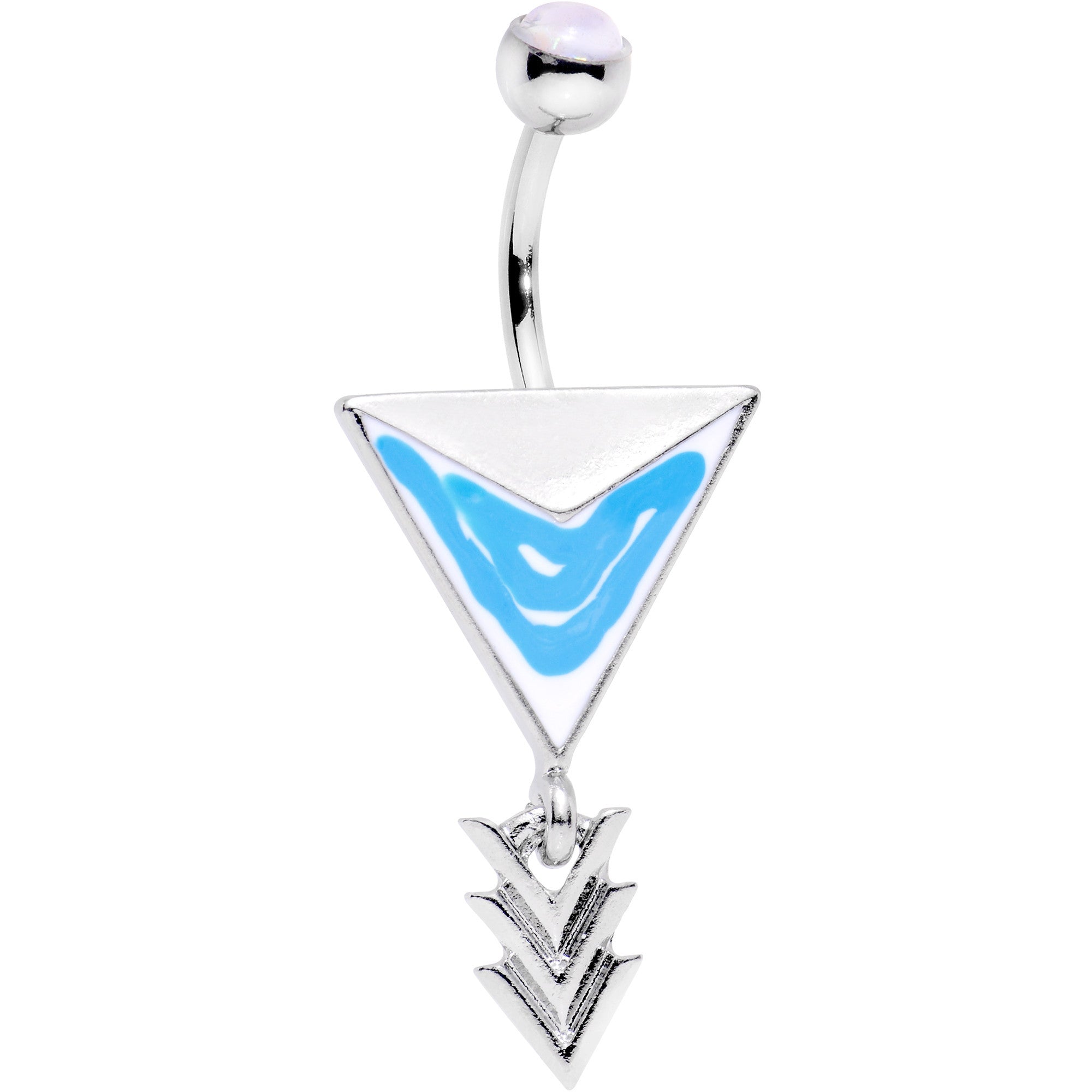 White Faux Opal Southwestern Tetra Triad Dangle Belly Ring