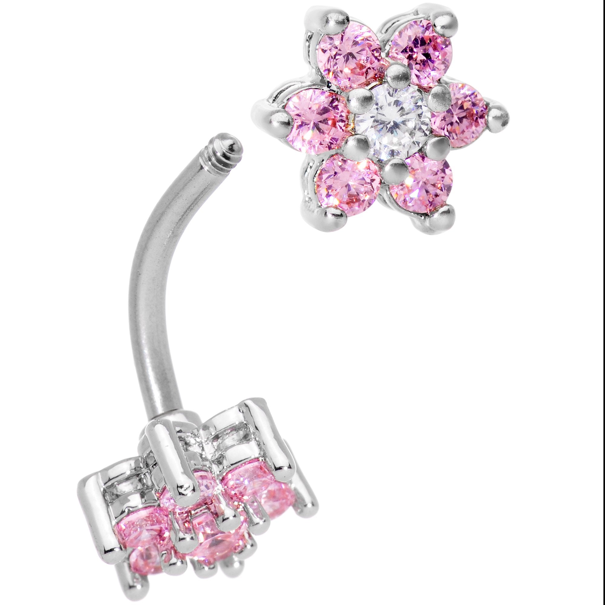 Clear Pink Gem Double Star Reversible Double Mount Belly Ring