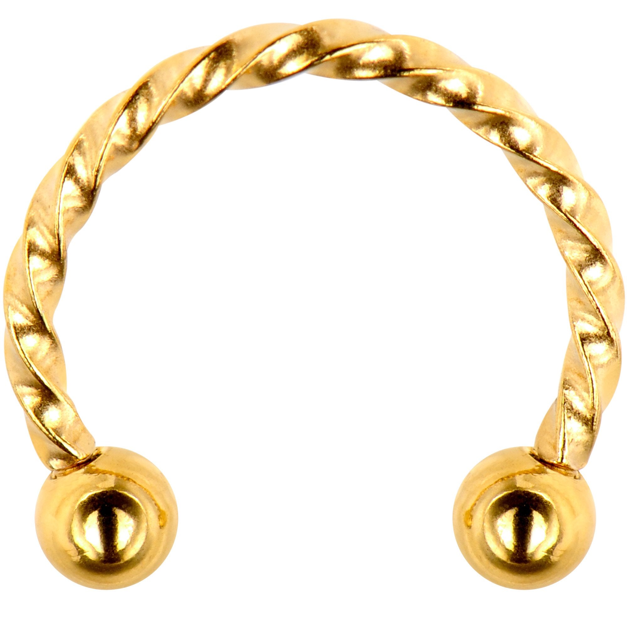 16G 3/8 Gold Tone Seriously Twisted Horseshoe Circular Barbell