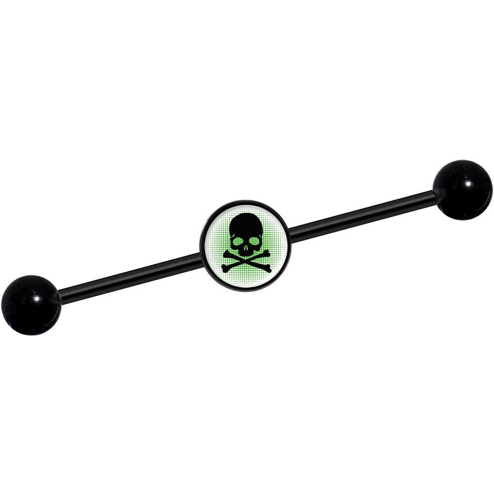 14G Green Black Skull Black Industrial Barbell 37mm