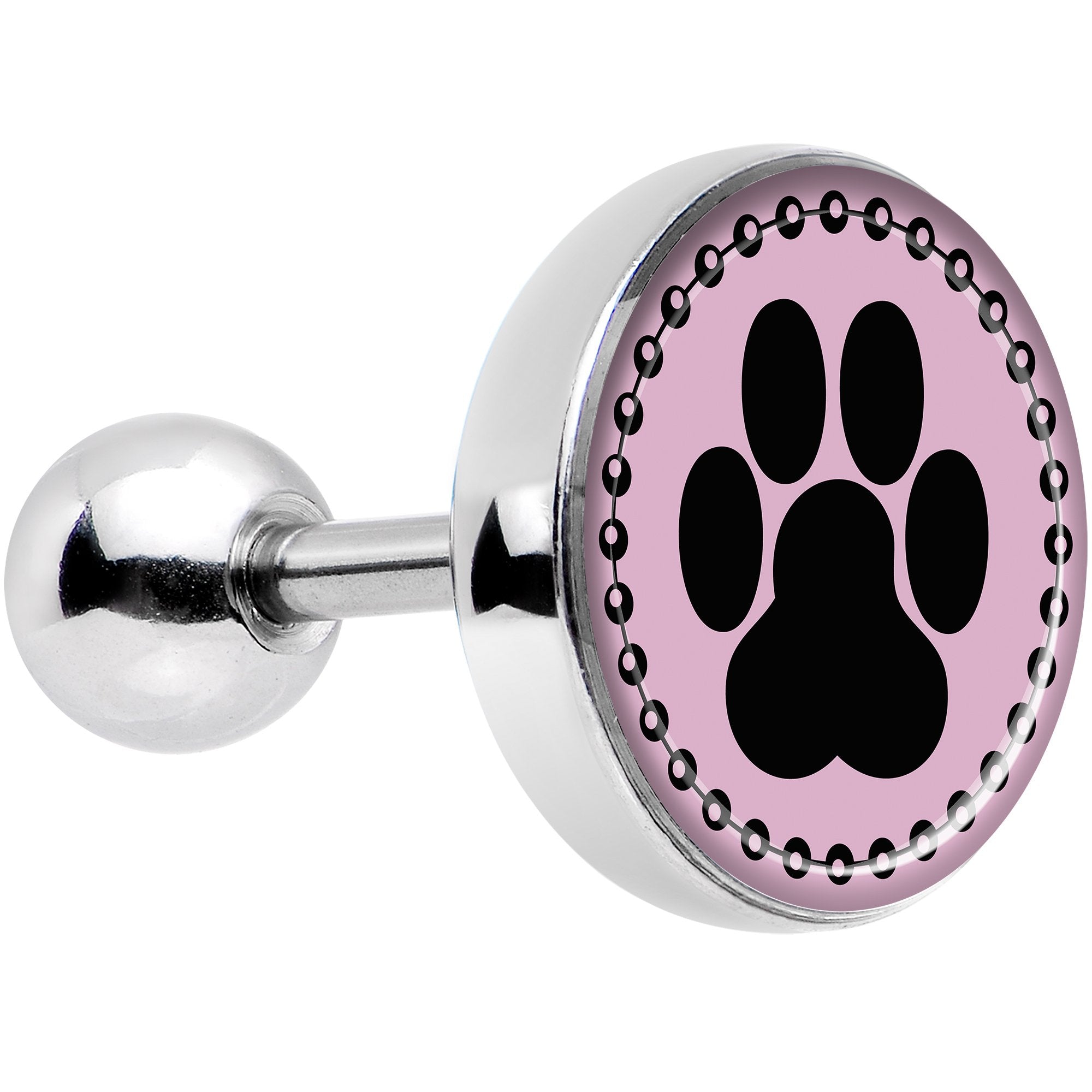 16G Black on Pink Paw Print Tragus Cartilage Earring