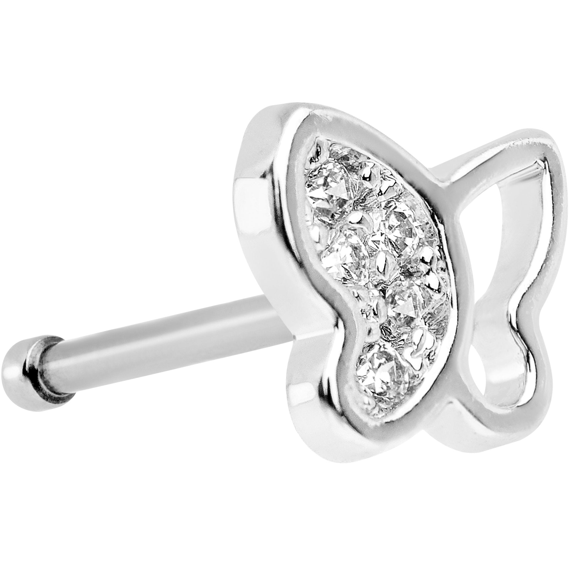 20G 1/4 Clear CZ Gem Half Paved Butterfly Nose Bone
