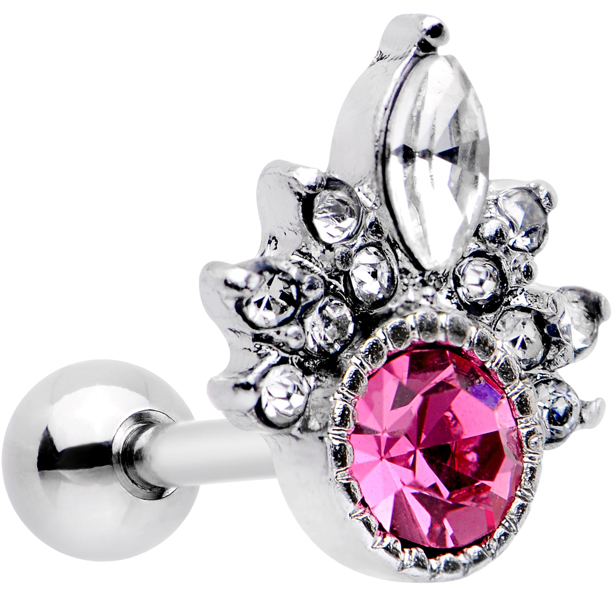 16G 1/4 Clear Pink Gem Cocktail Party Tragus Cartilage Earring