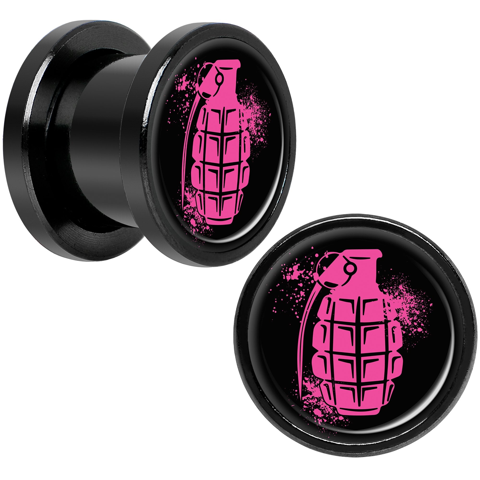 Pink Grenade Black Anodized Screw Fit Plug Set 00G