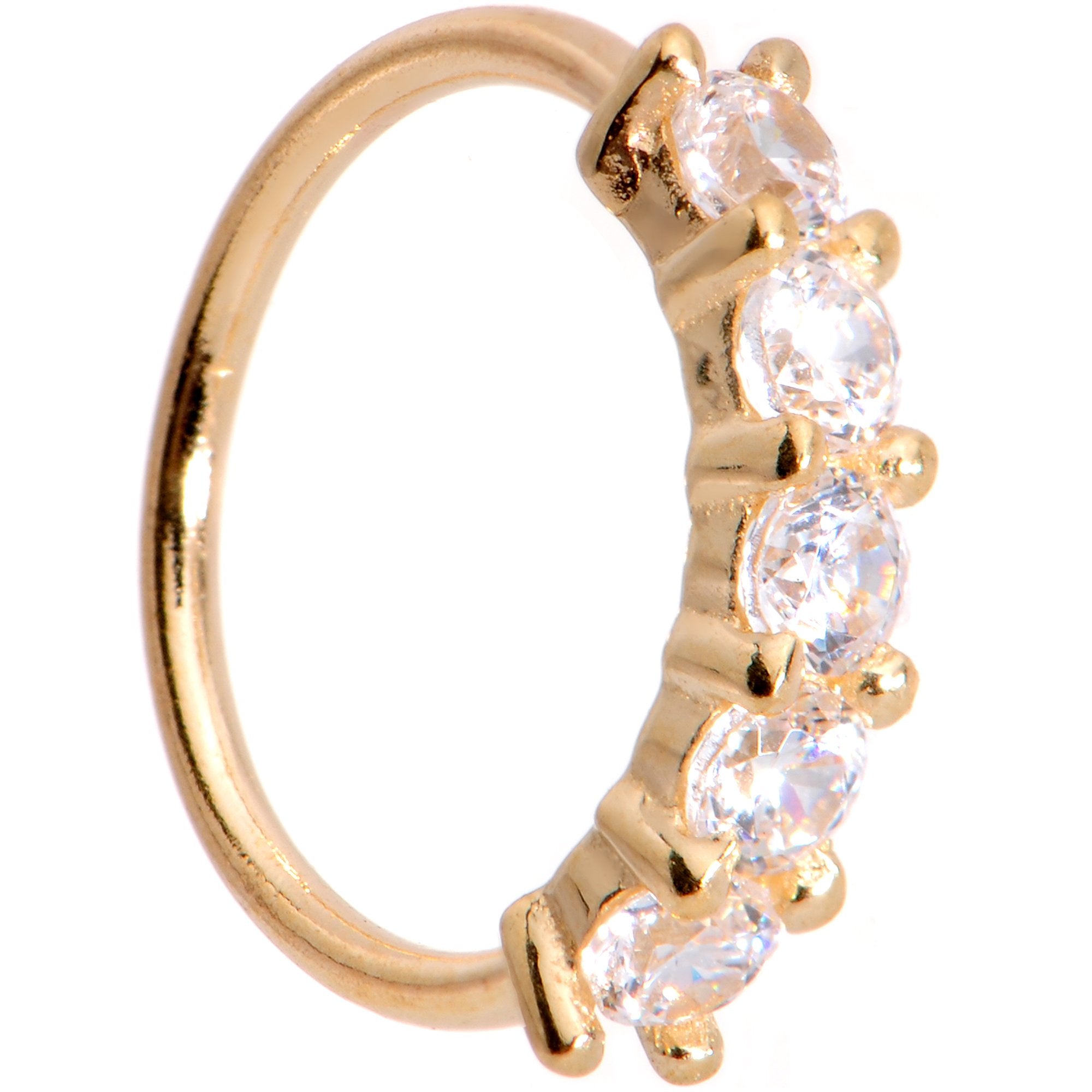 20G 1/4 Clear CZ Gem 14k Yellow Gold Seamless Circular Ring