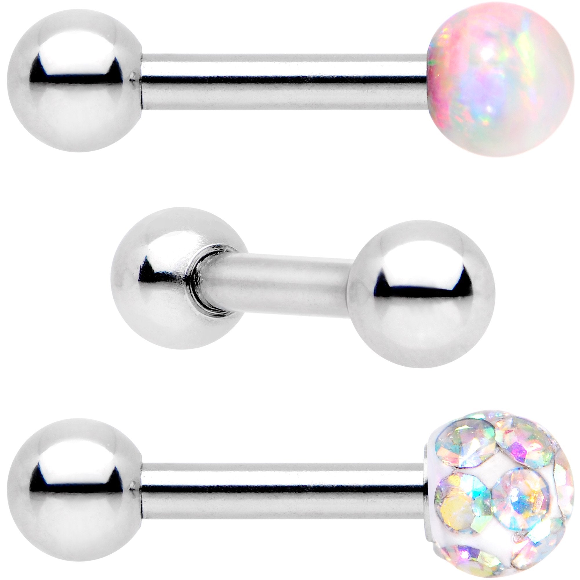 16G 1/4 White Faux Opal Ball Cartilage Tragus Earring 3 Pack Set