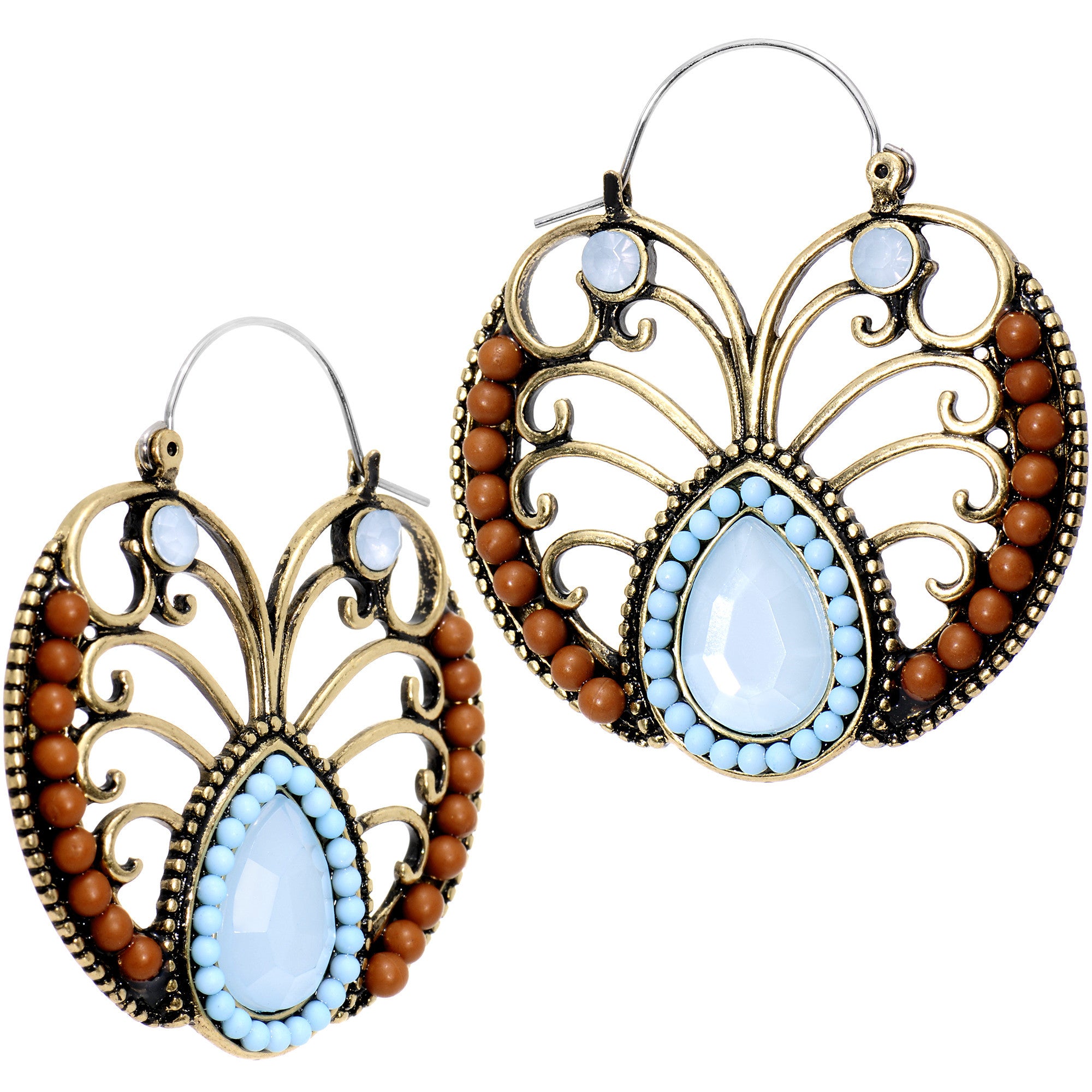 Blue Gem Brown Orb Southwest Debutante Tunnel Plug Earrings