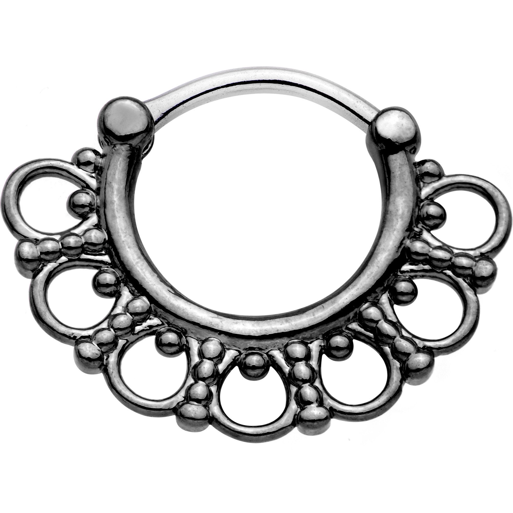 16G 5/16 Gunmetal Tribal Filigree Fan Septum Clicker
