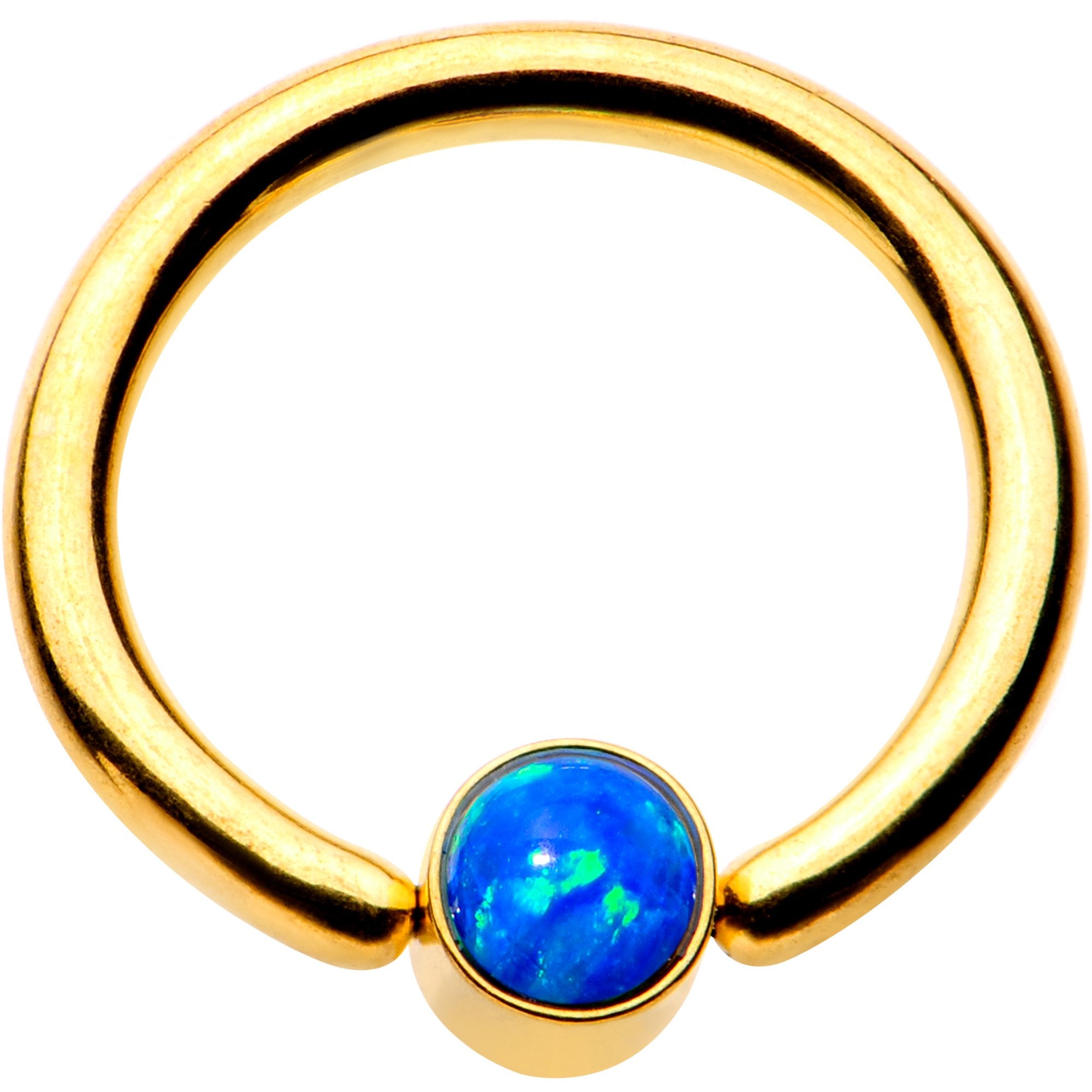 16G 5/16 Aqua Faux Opal 3mm Disc Gold IP BCR Captive Ring