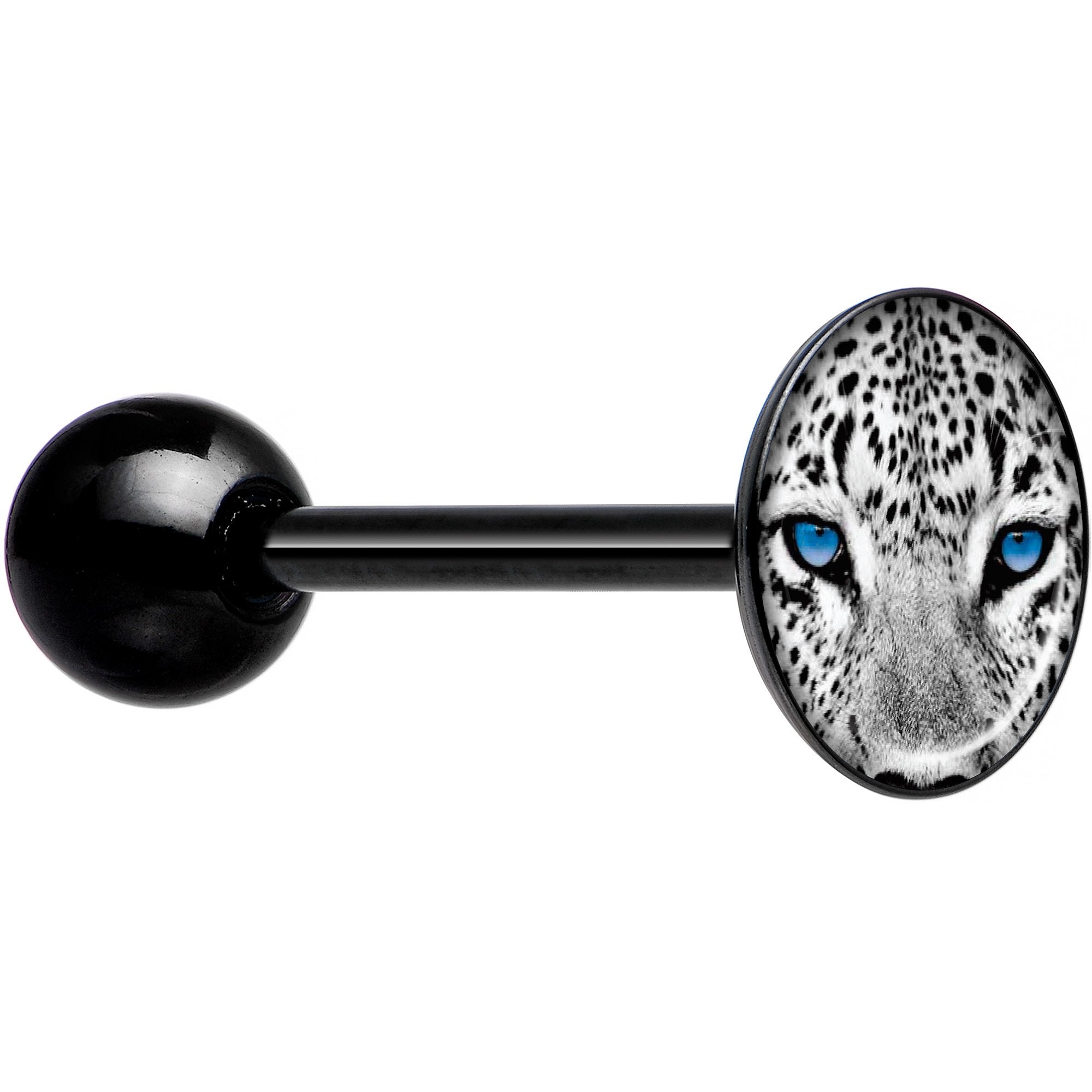 Black White Leopard Eyes Black Barbell Tongue Ring