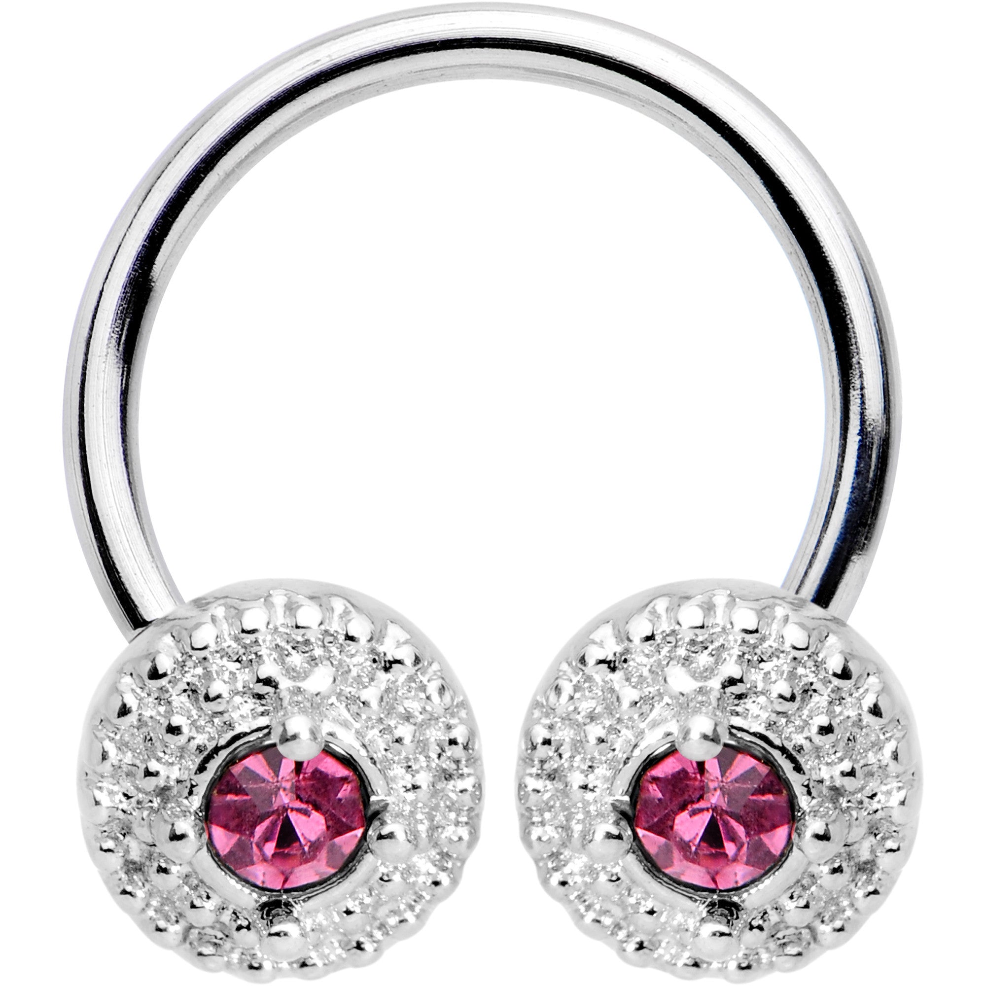 16G 3/8 Pink Gem Silver Tone Disc Horseshoe Circular Barbell