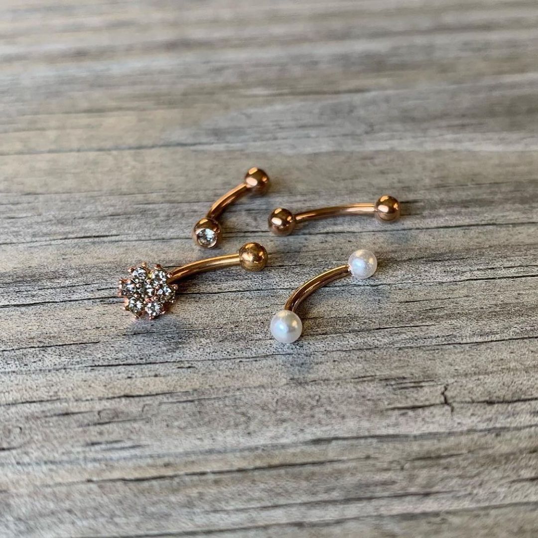 16G 5/16 Gem Golden Variety Curved Eyebrow Daith Rook Set of 4